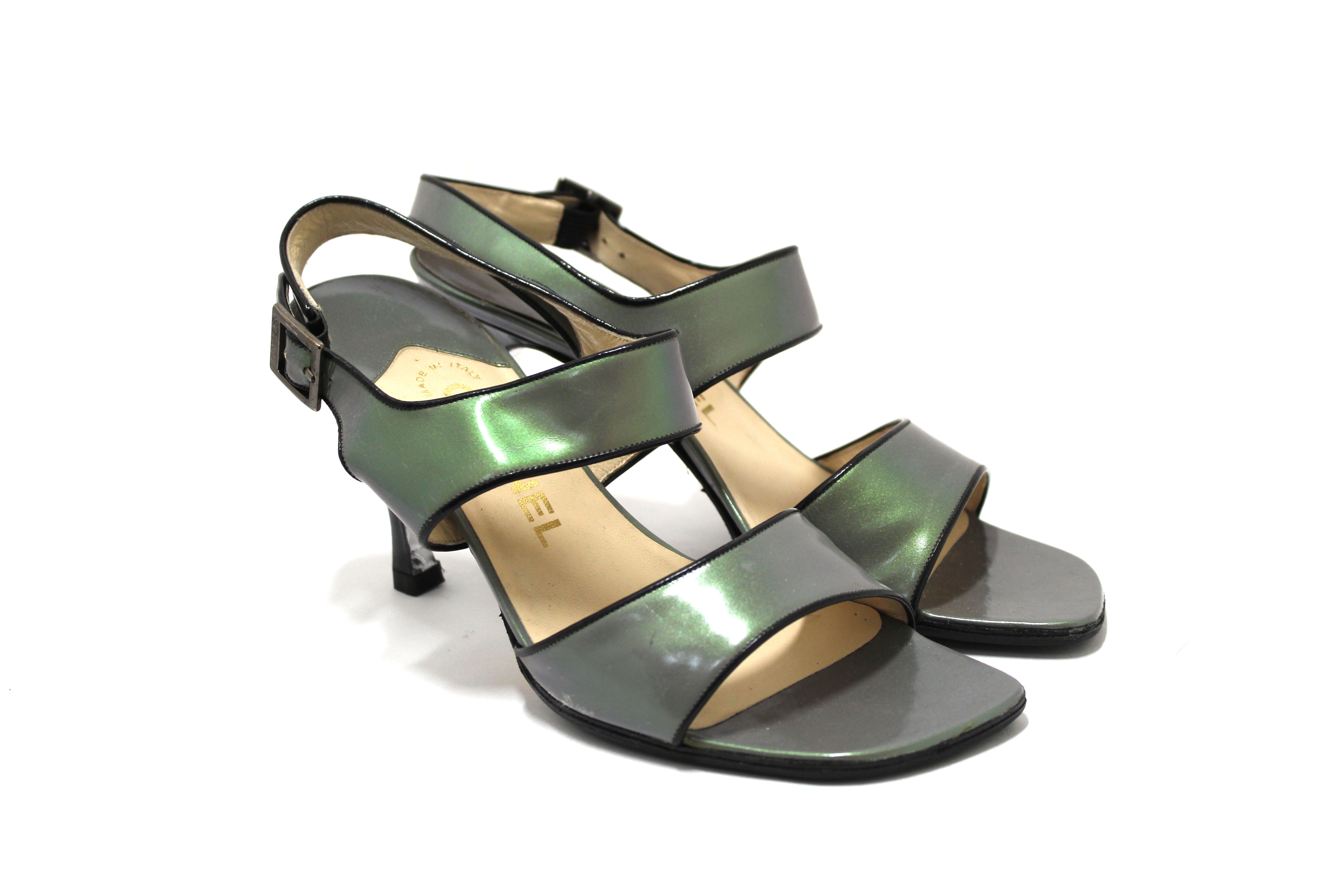 Authentic Chanel Grey Leather Strappy Sandal Shoes Size 37