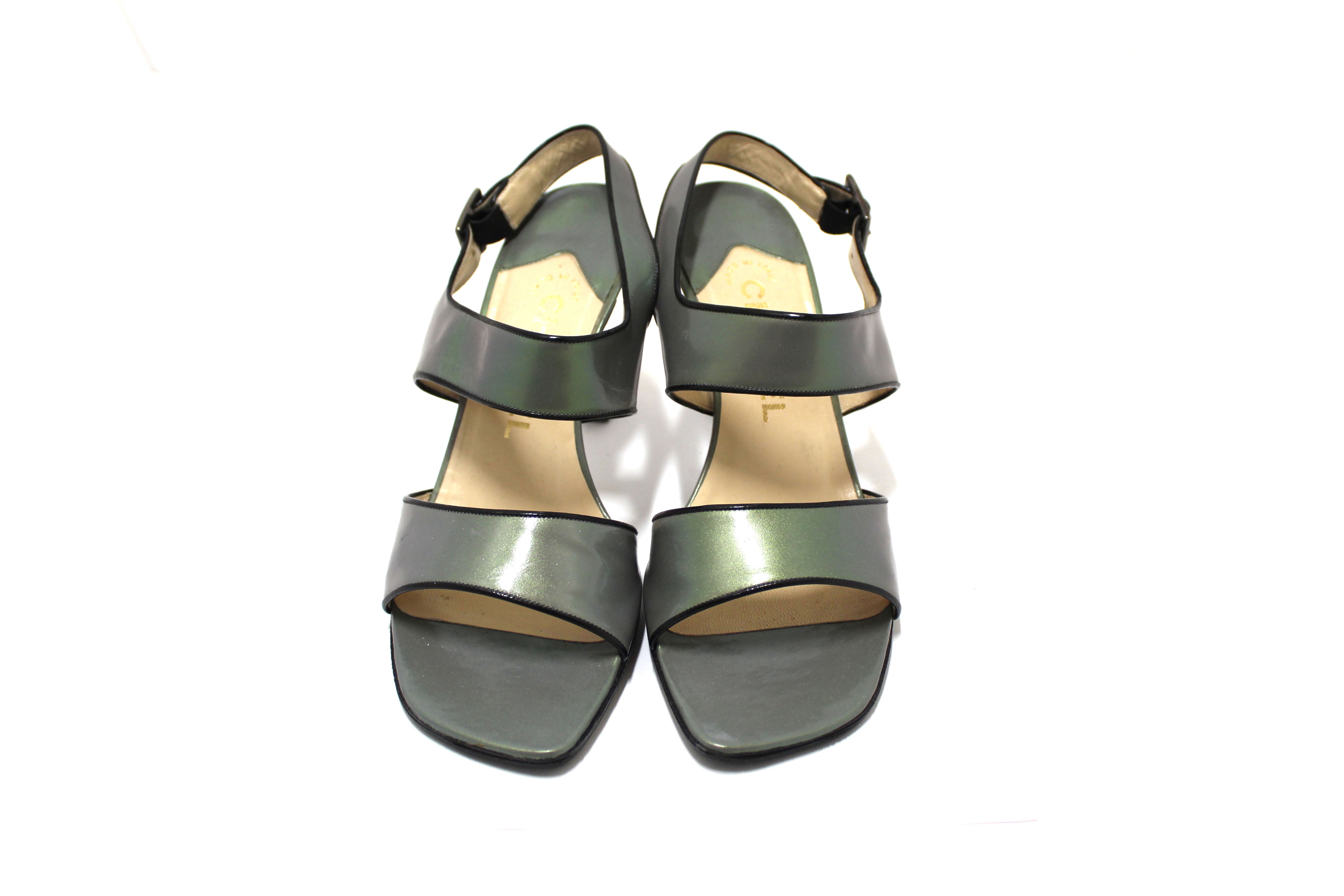 Authentic Chanel Grey Leather Strappy Sandal Shoes Size 37
