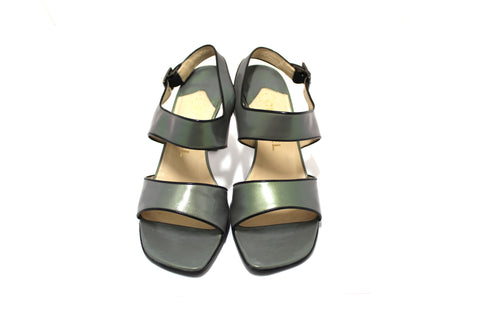 Authentic Chanel Grey Leather Strappy Sandal Shoes Size 37