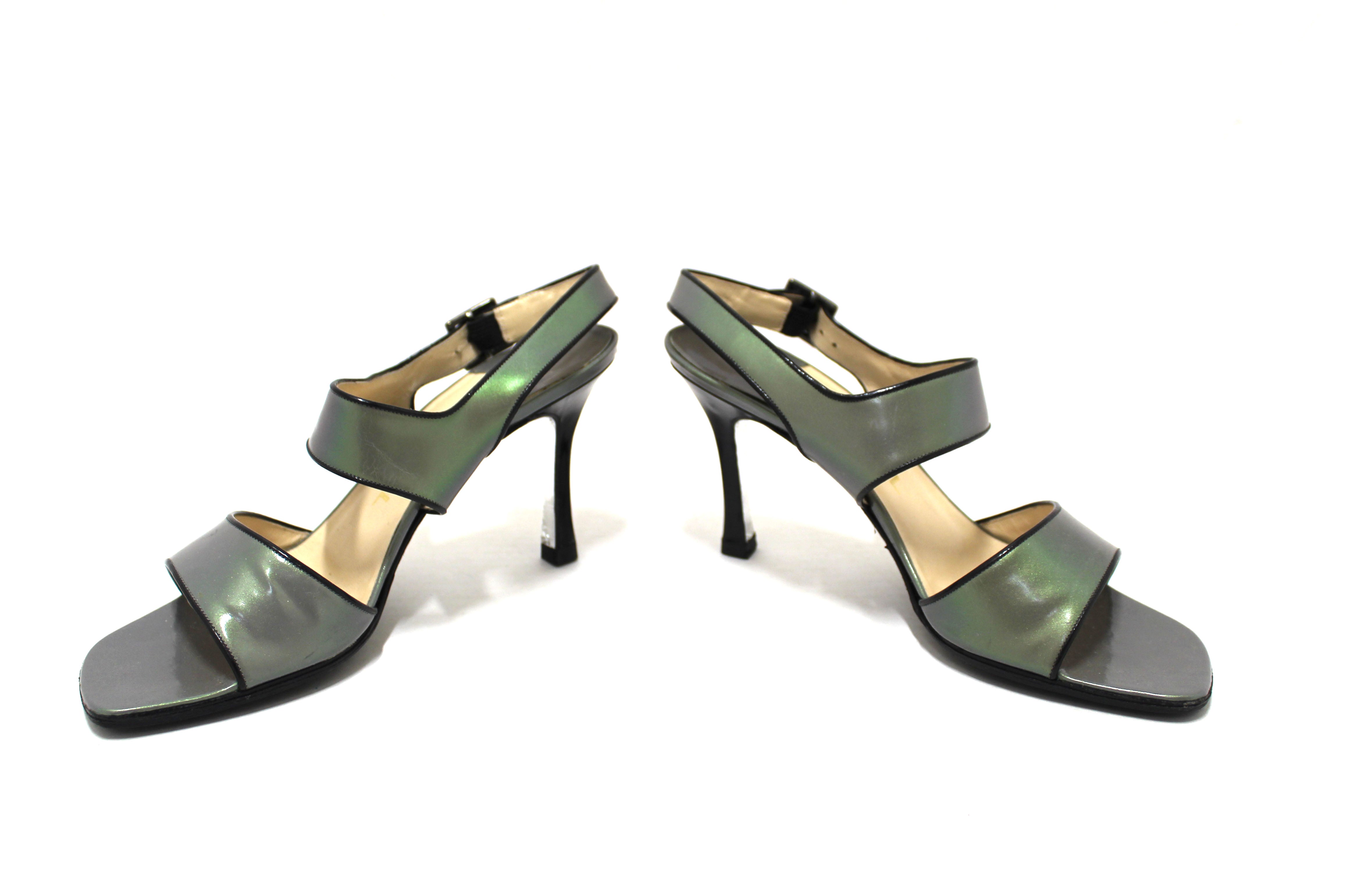 Authentic Chanel Grey Leather Strappy Sandal Shoes Size 37