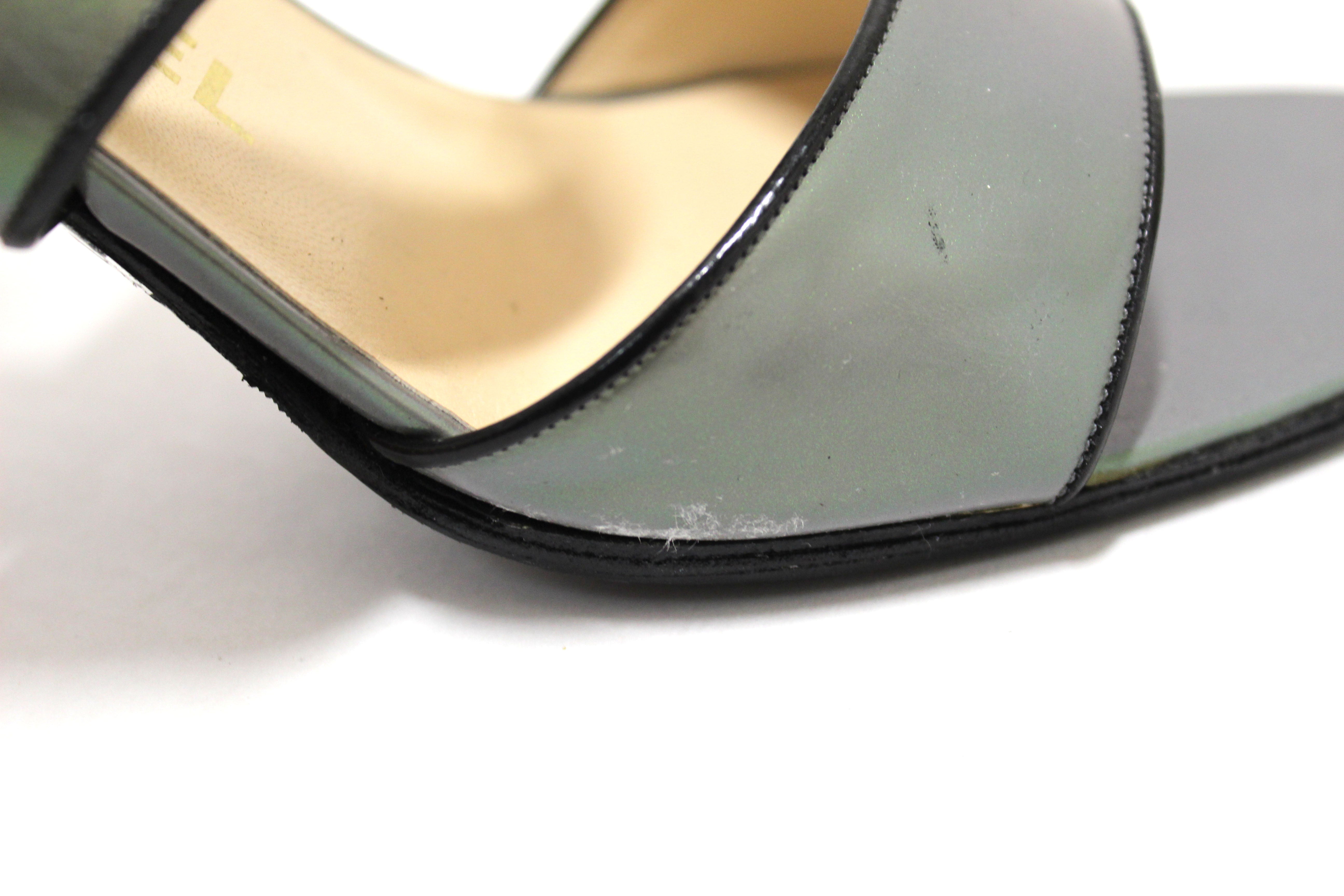 Authentic Chanel Grey Leather Strappy Sandal Shoes Size 37