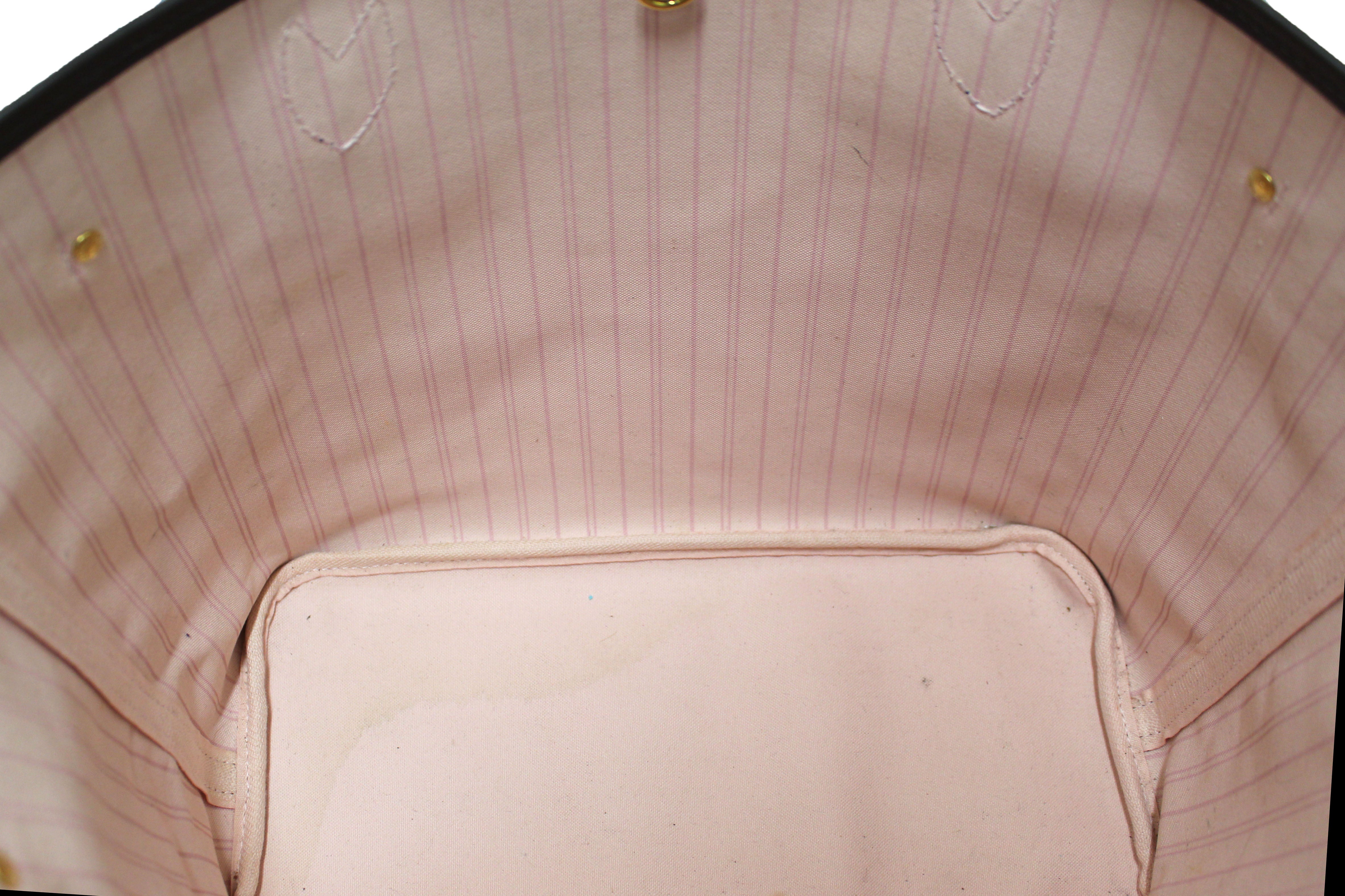 Authentic Louis Vuitton Damier Ebene with Rose Pink Neverfull MM Shoulder Bag