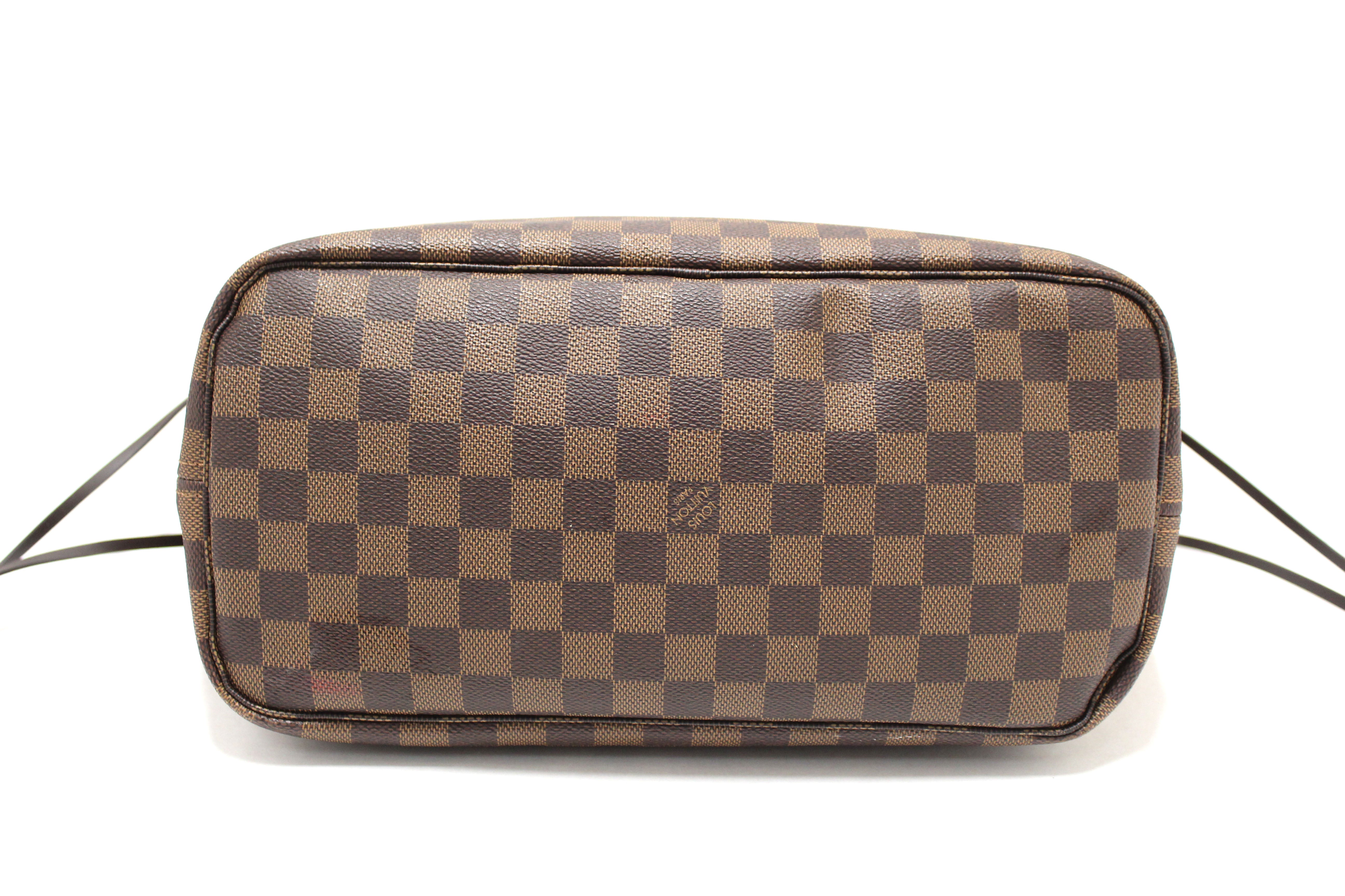 Authentic Louis Vuitton Damier Ebene with Rose Pink Neverfull MM Shoulder Bag