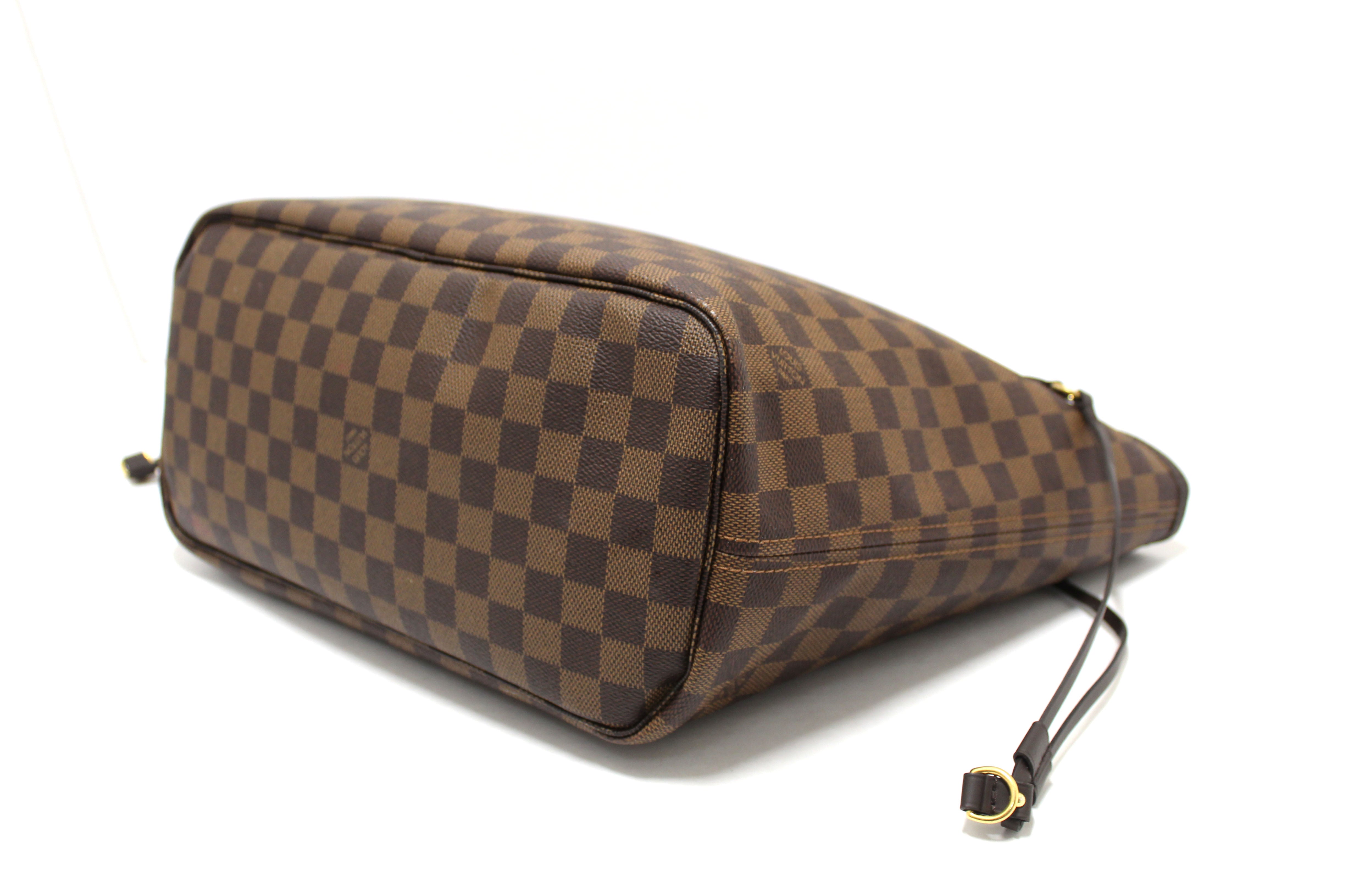 Authentic Louis Vuitton Damier Ebene with Rose Pink Neverfull MM Shoulder Bag