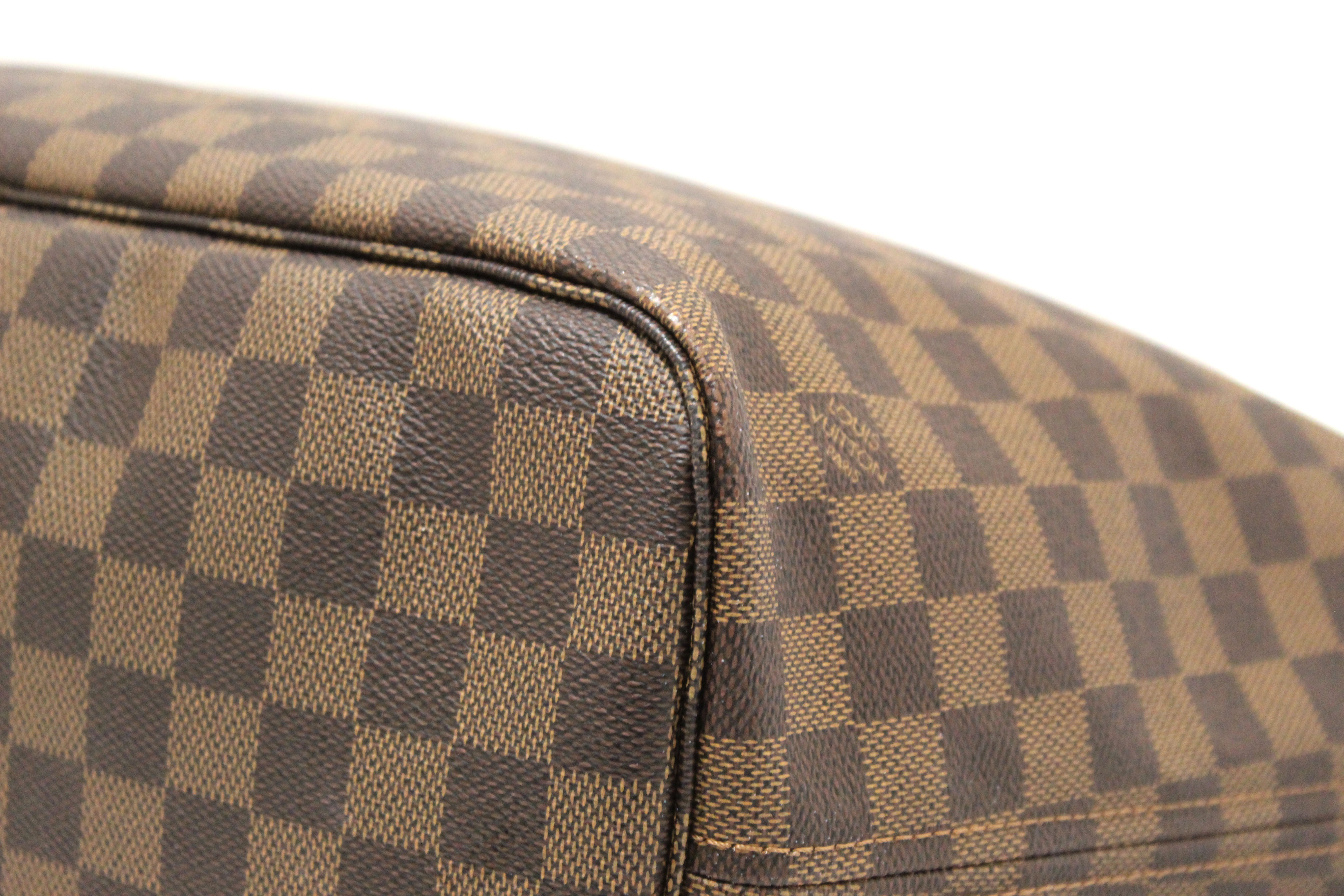 Authentic Louis Vuitton Damier Ebene with Rose Pink Neverfull MM Shoulder Bag
