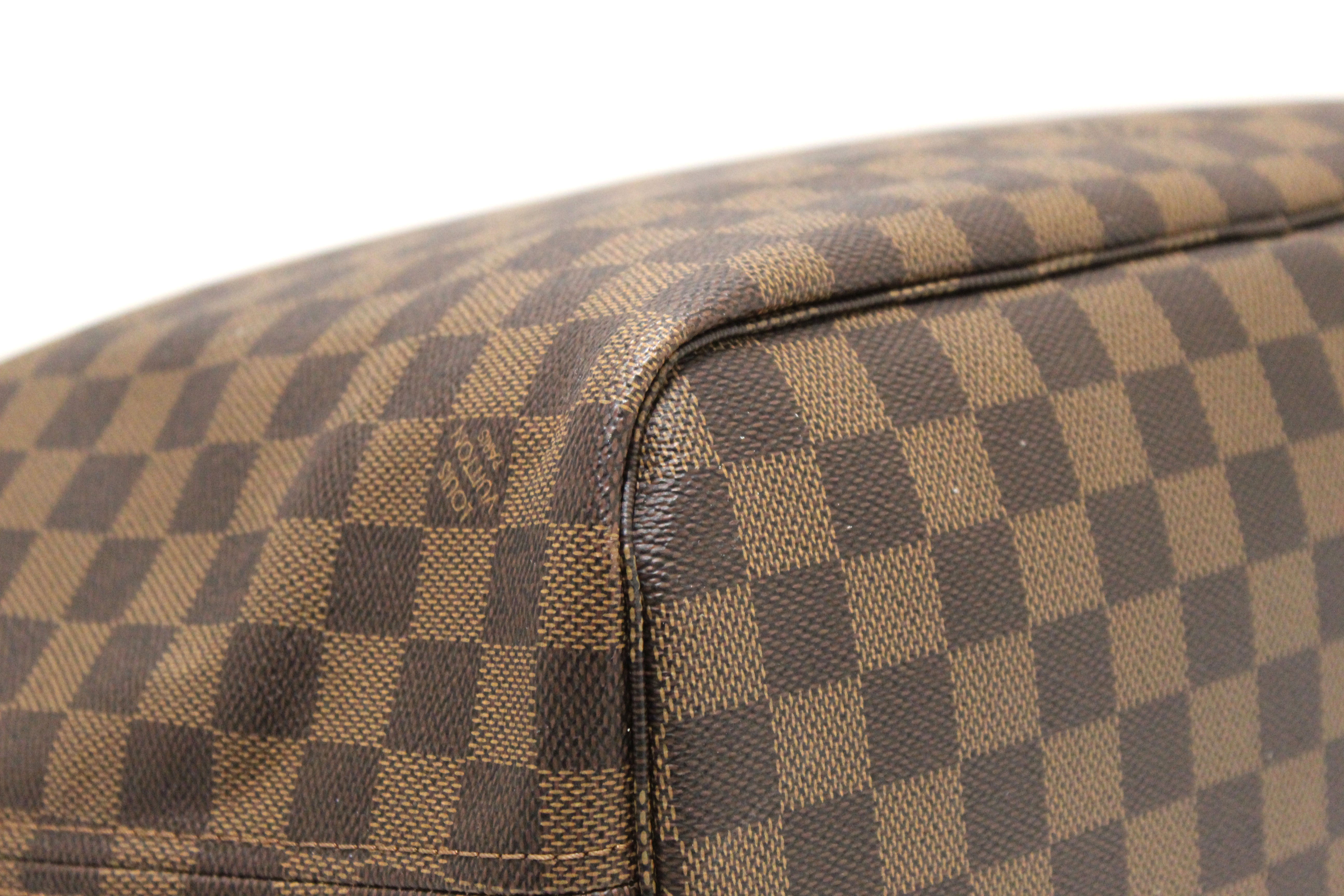 Authentic Louis Vuitton Damier Ebene with Rose Pink Neverfull MM Shoulder Bag
