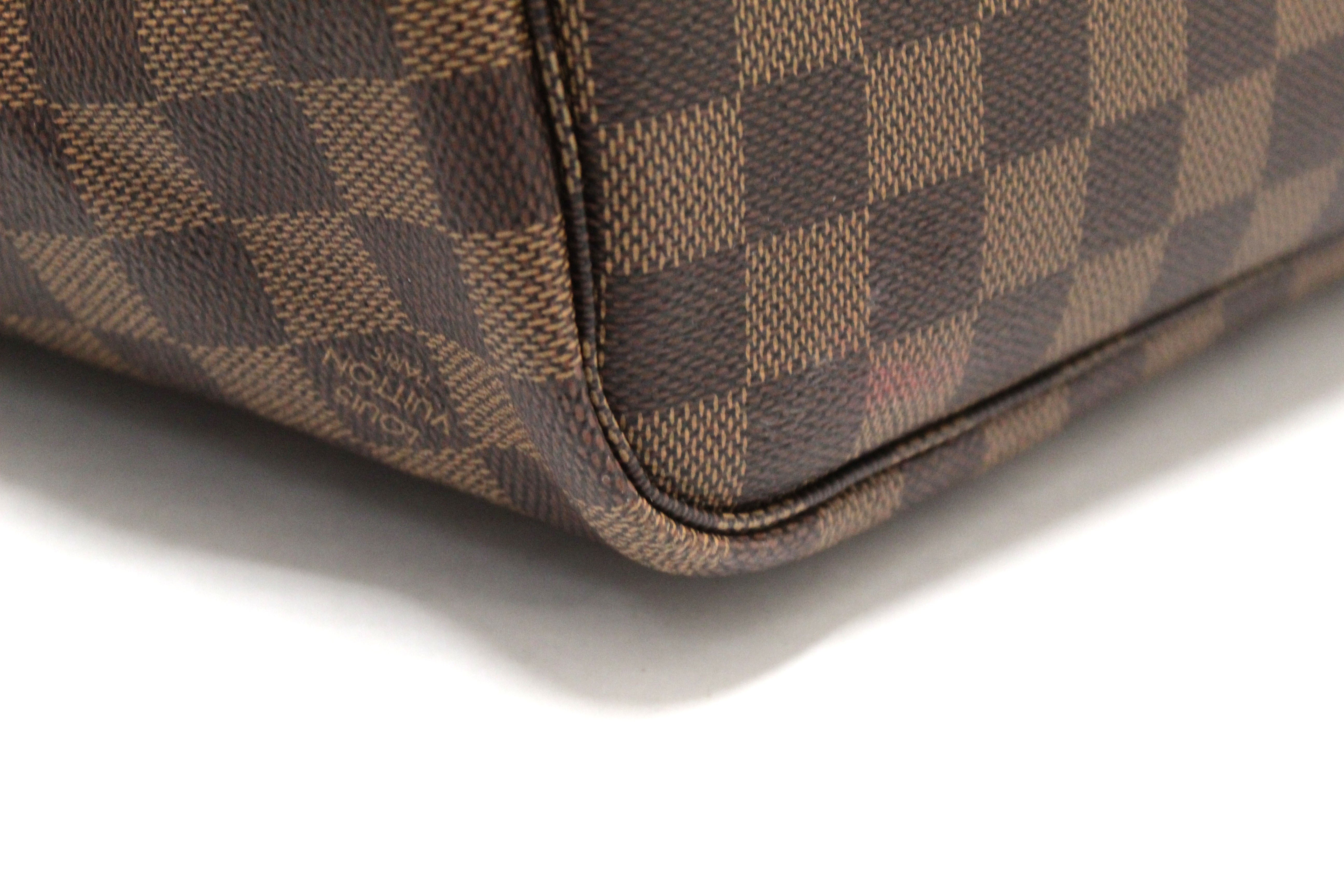 Authentic Louis Vuitton Damier Ebene with Rose Pink Neverfull MM Shoulder Bag