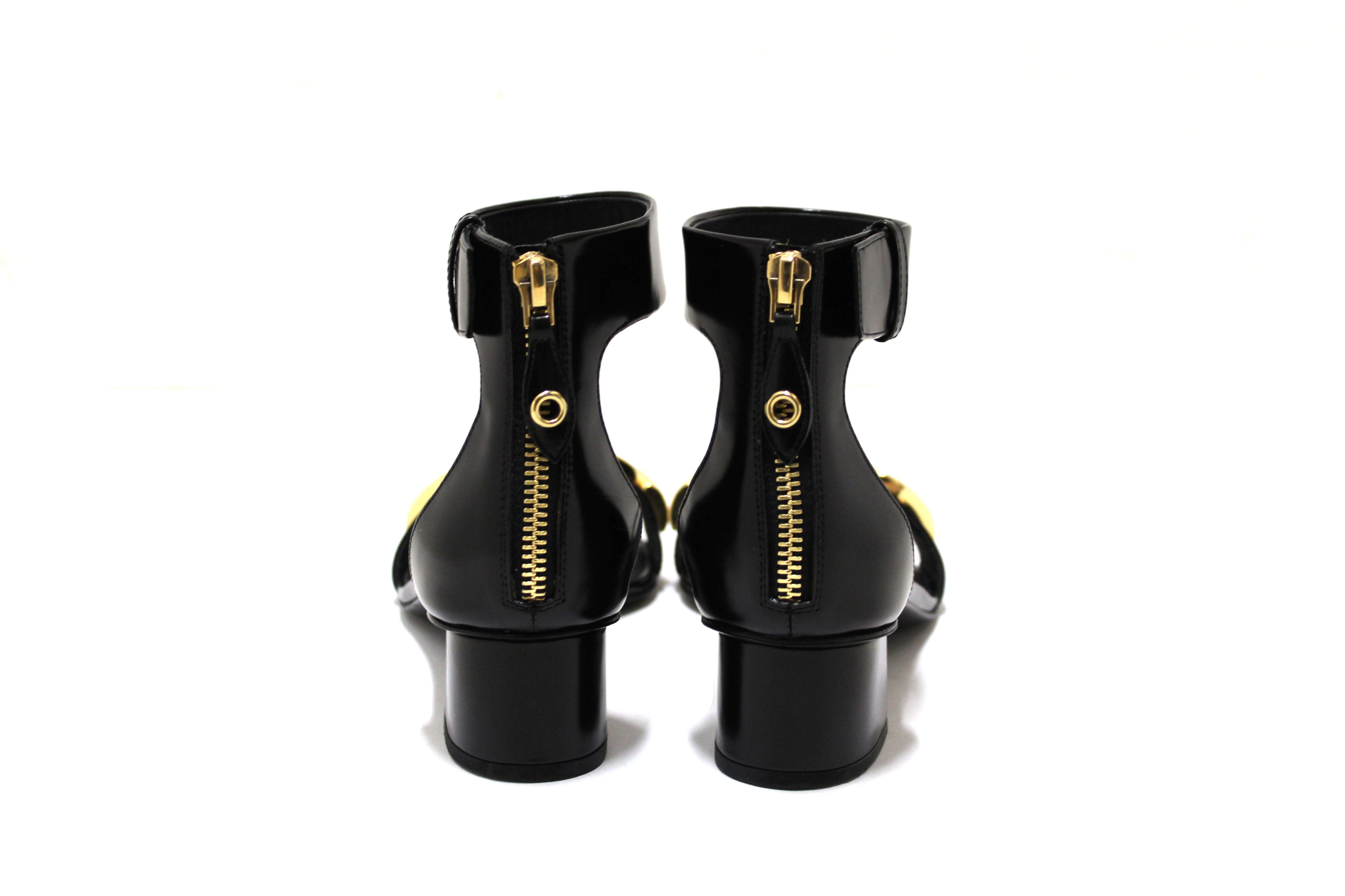 Authentic Louis Vuitton Black Calfskin Westbound Block Heel Sandal Shoes 4cm Size 37
