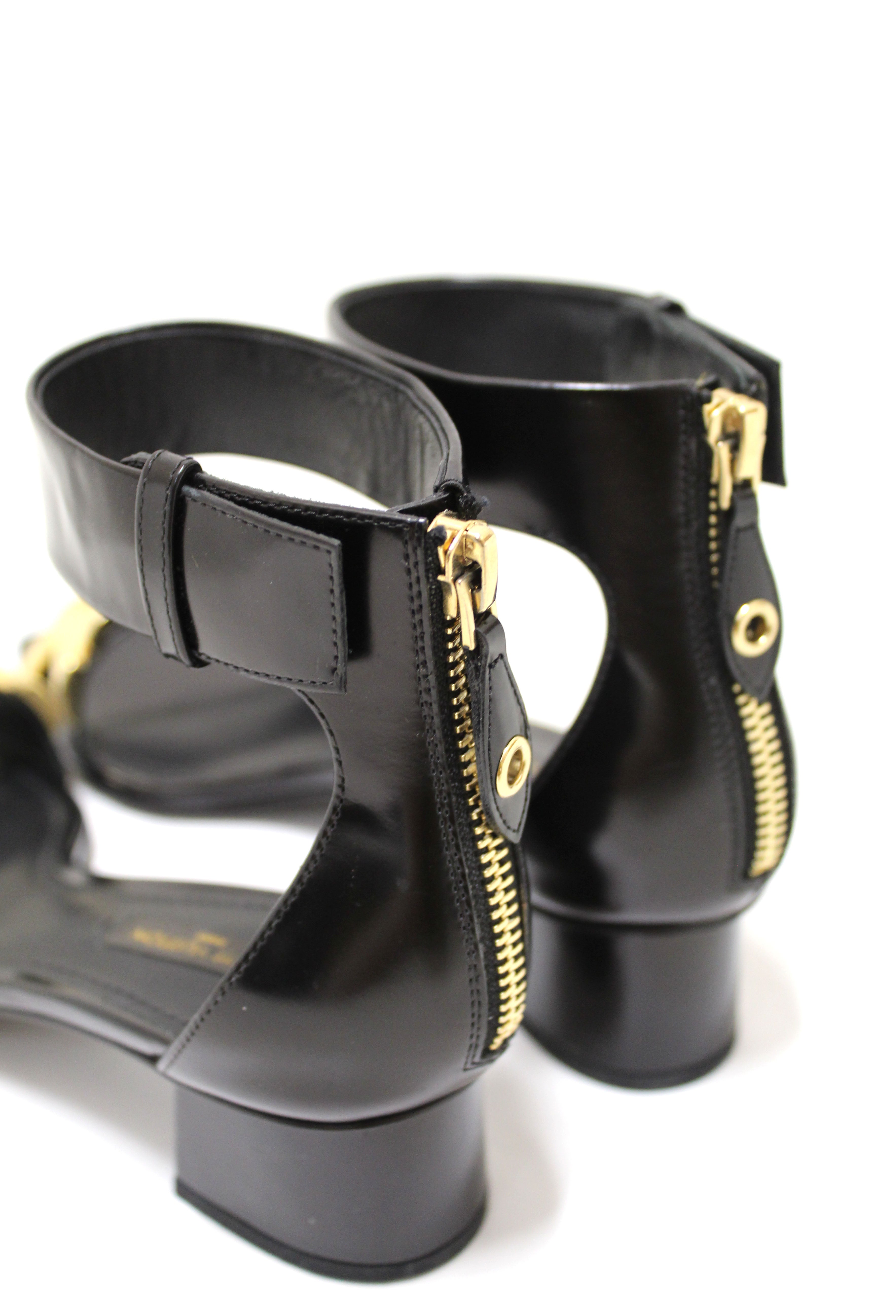 Authentic Louis Vuitton Black Calfskin Westbound Block Heel Sandal Shoes 4cm Size 37