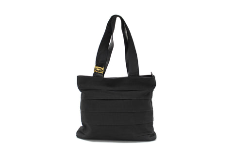 Authentic Salvatore Ferragamo Black Grosgrain Ribbon Tiered Tote AU-21-4240