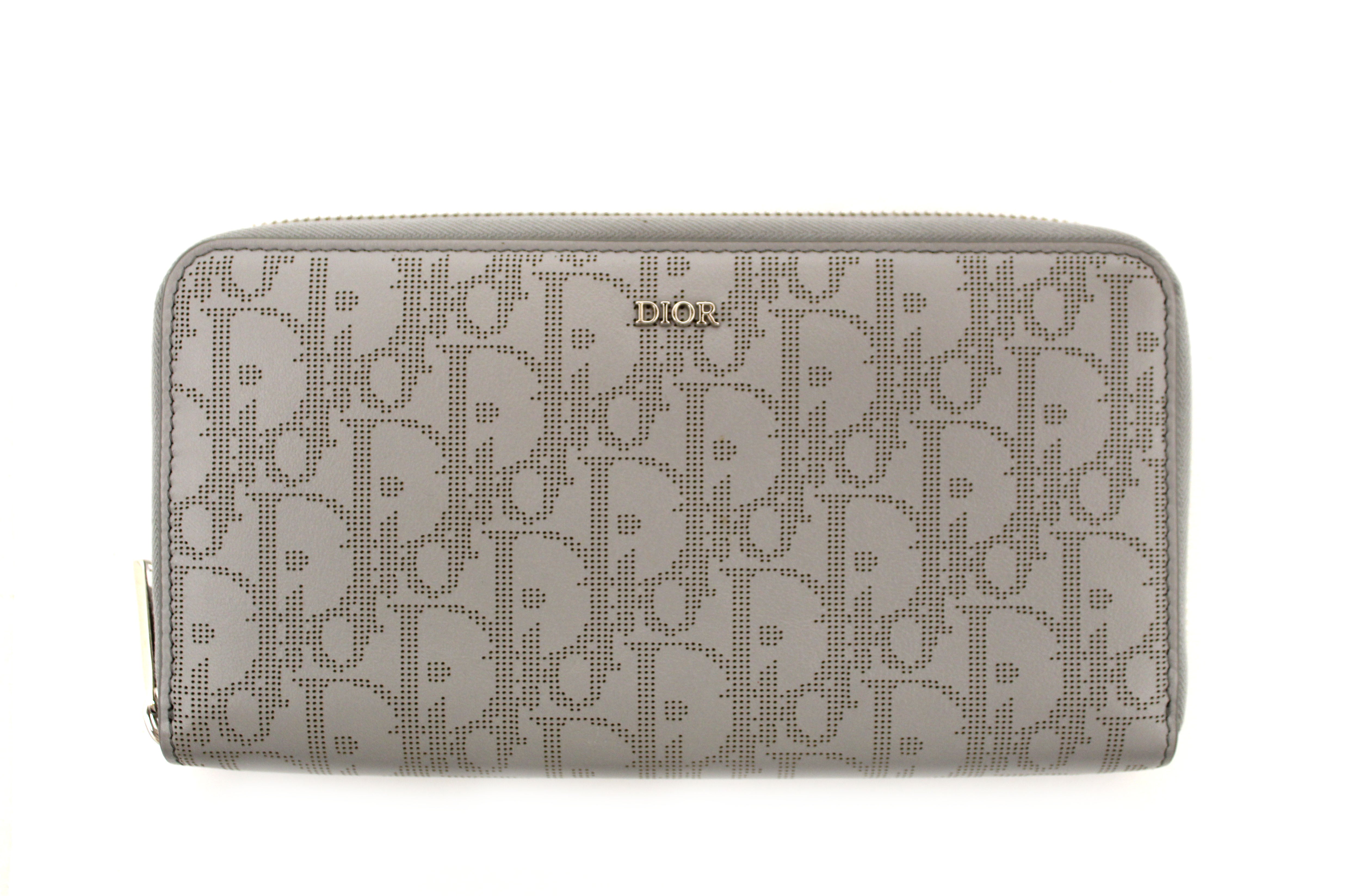 Authentic Dior Grey Oblique Galaxy Leather Zipped Long Wallet