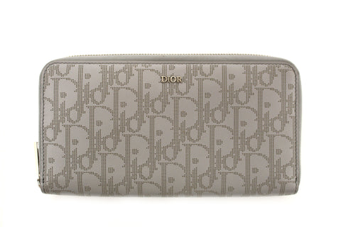 Authentic Dior Grey Oblique Galaxy Leather Zipped Long Wallet