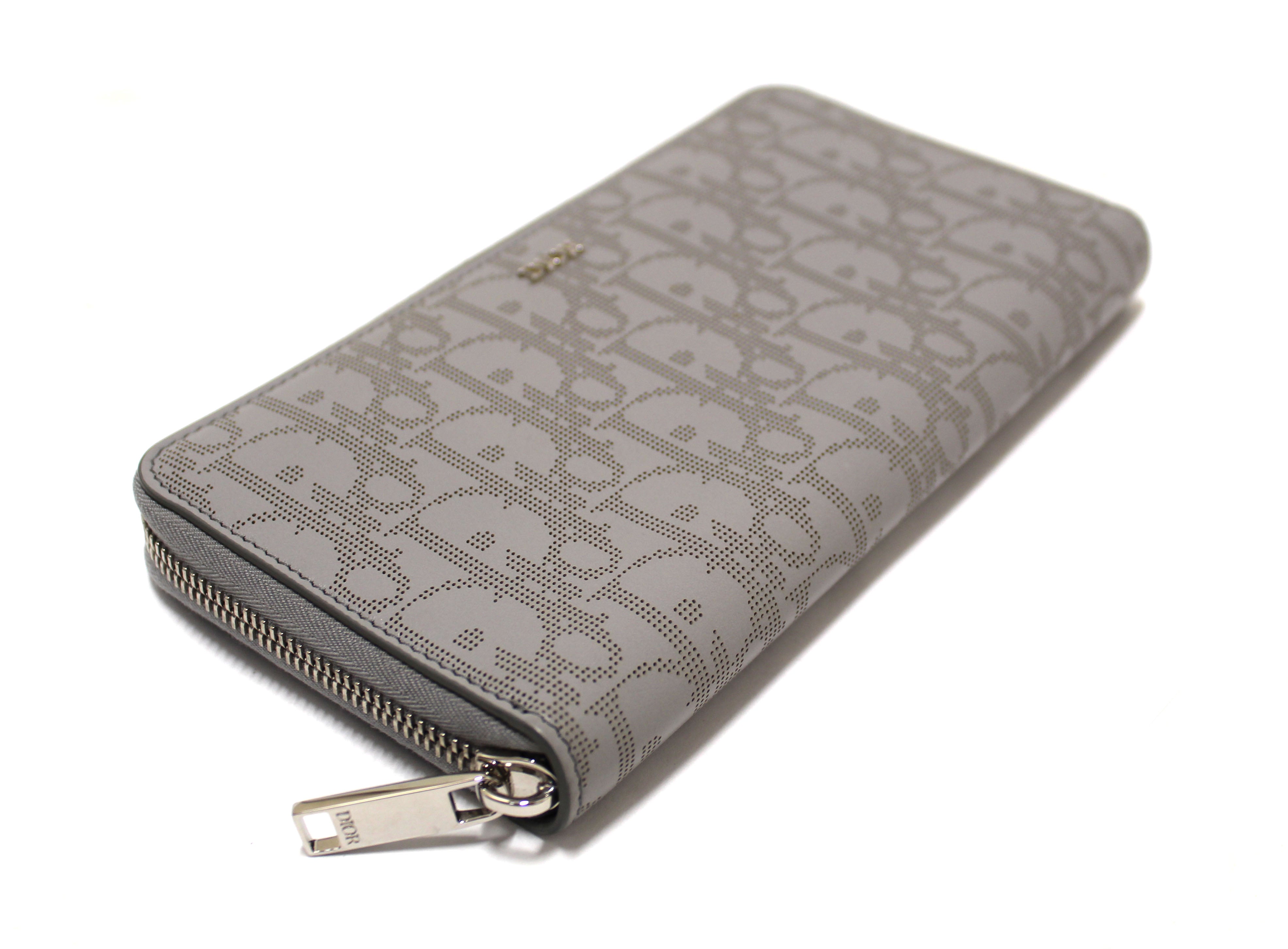 Authentic Dior Grey Oblique Galaxy Leather Zipped Long Wallet
