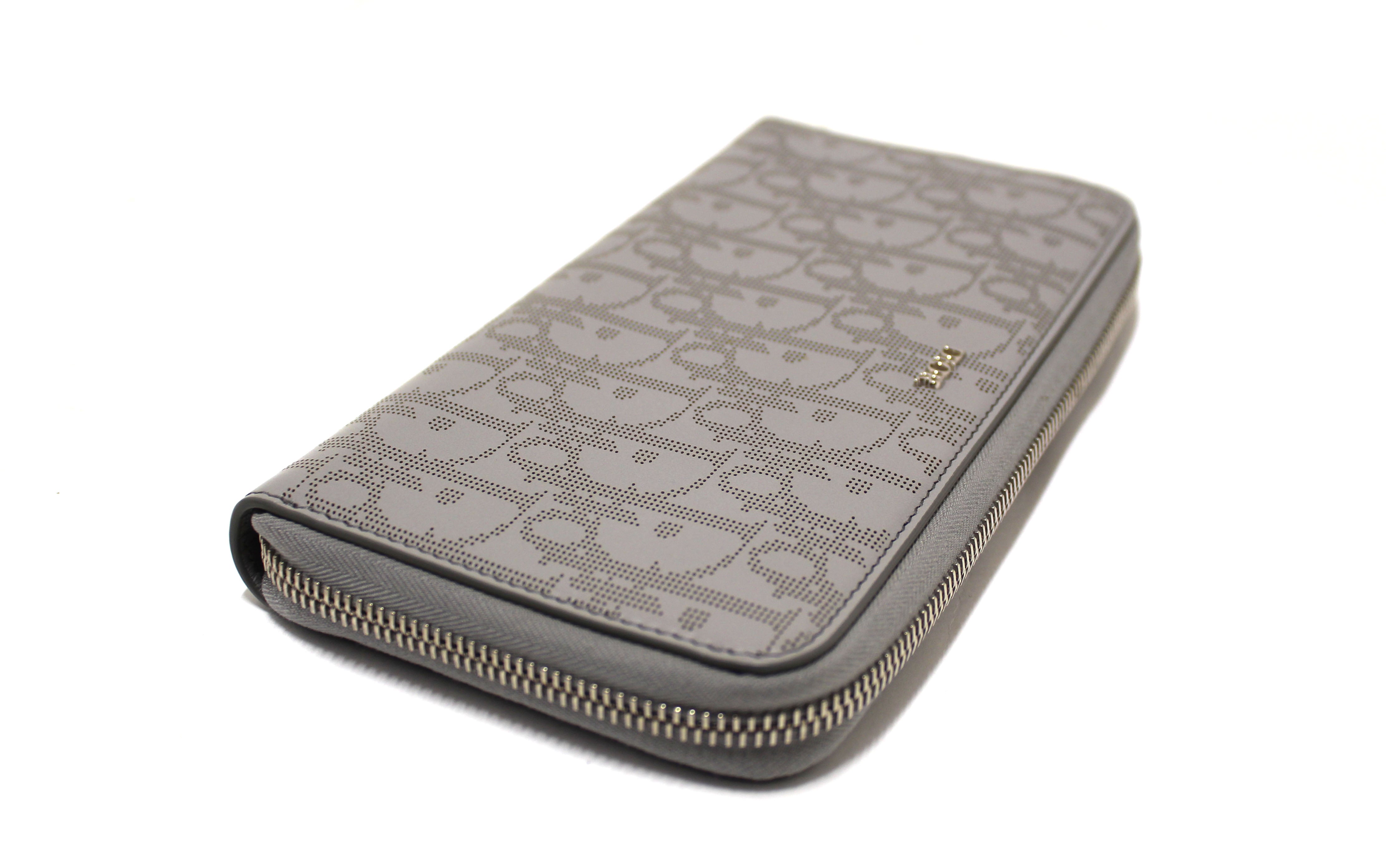 Authentic Dior Grey Oblique Galaxy Leather Zipped Long Wallet