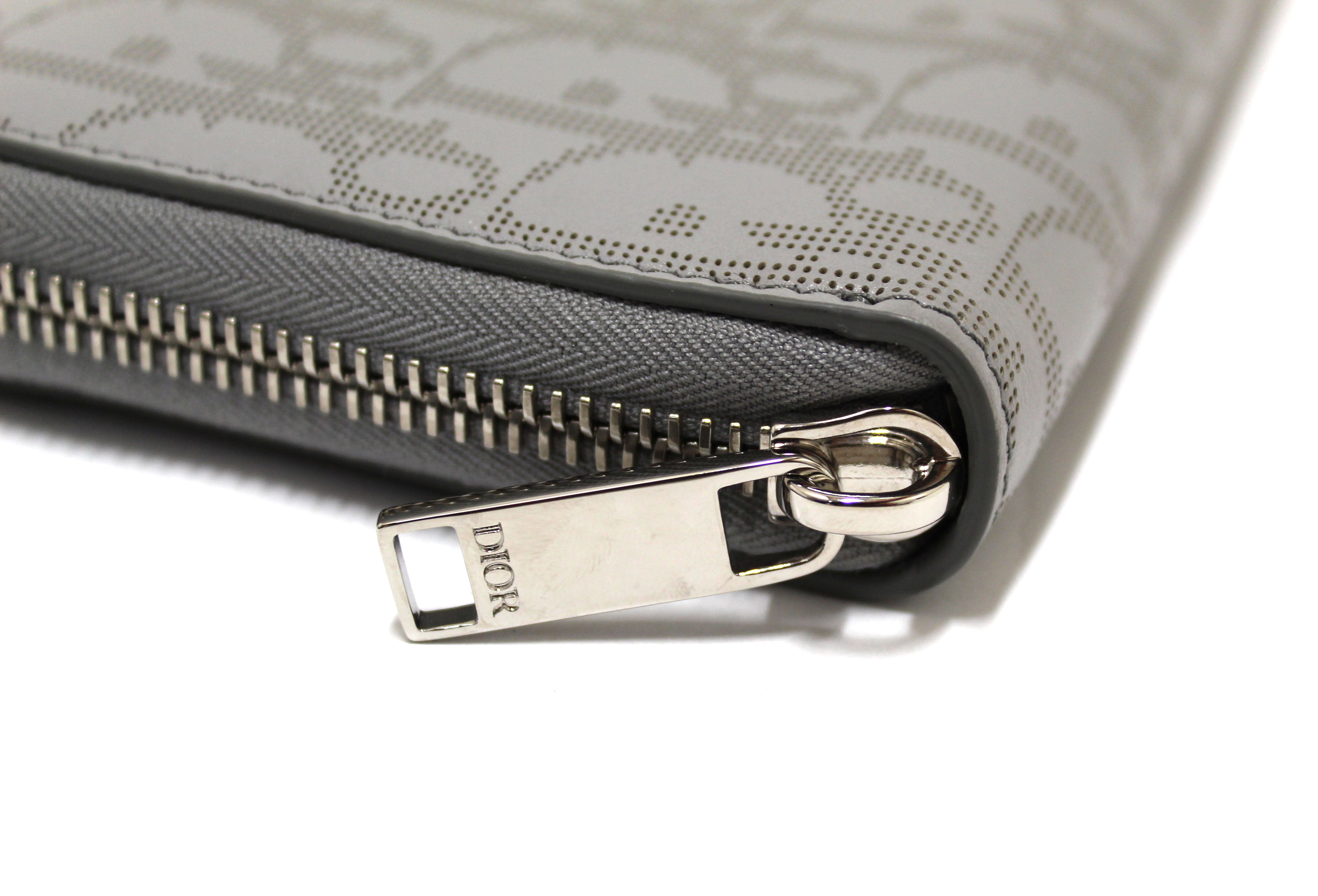 Authentic Dior Grey Oblique Galaxy Leather Zipped Long Wallet
