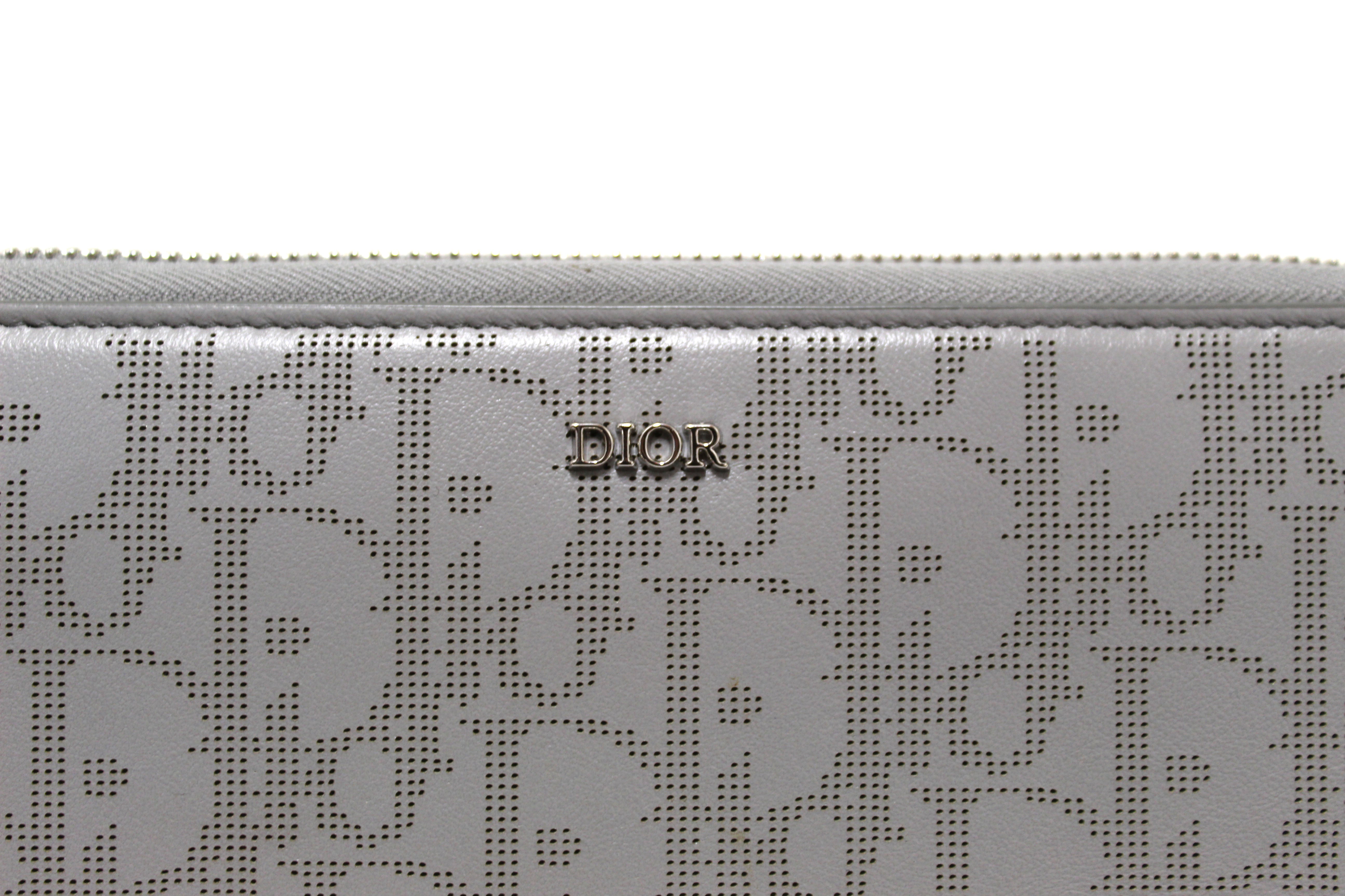 Authentic Dior Grey Oblique Galaxy Leather Zipped Long Wallet