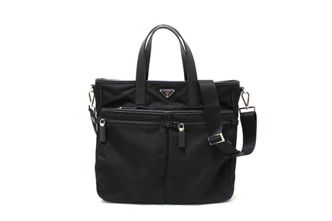 Authentic Prada Black Re-Nylon Pocket Tote Shoulder Bag