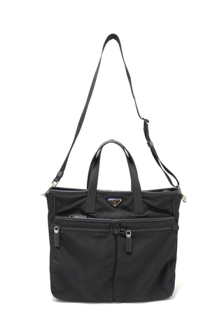 Authentic Prada Black Re-Nylon Pocket Tote Shoulder Bag