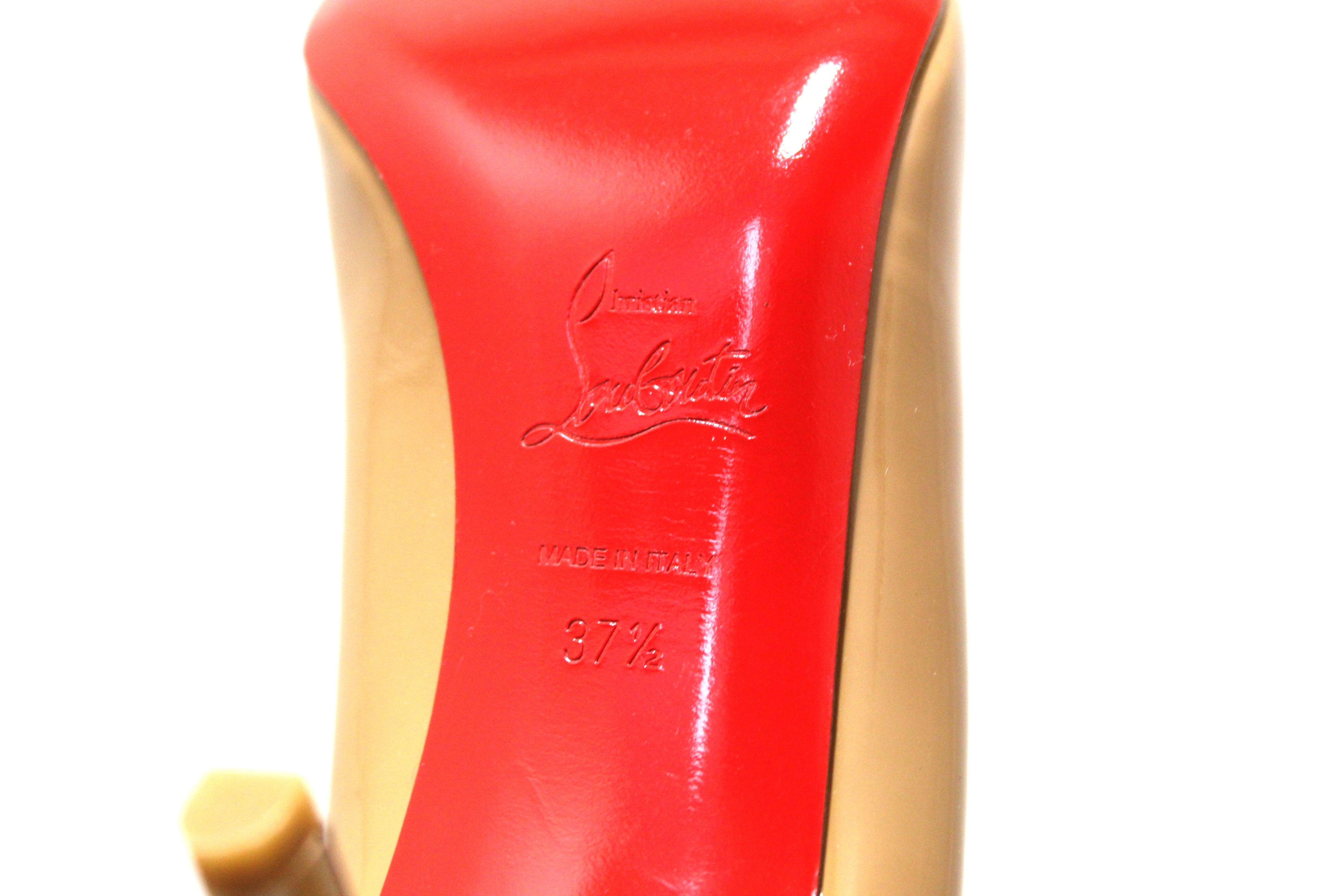 NEW Authentic Christian Louboutin Camel Patent Leather Pigalle Follies 70mm Pumps Size 37.5