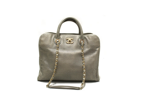 Authentic Chanel Grey Perforated Leather Up In The Air Convertible Tote