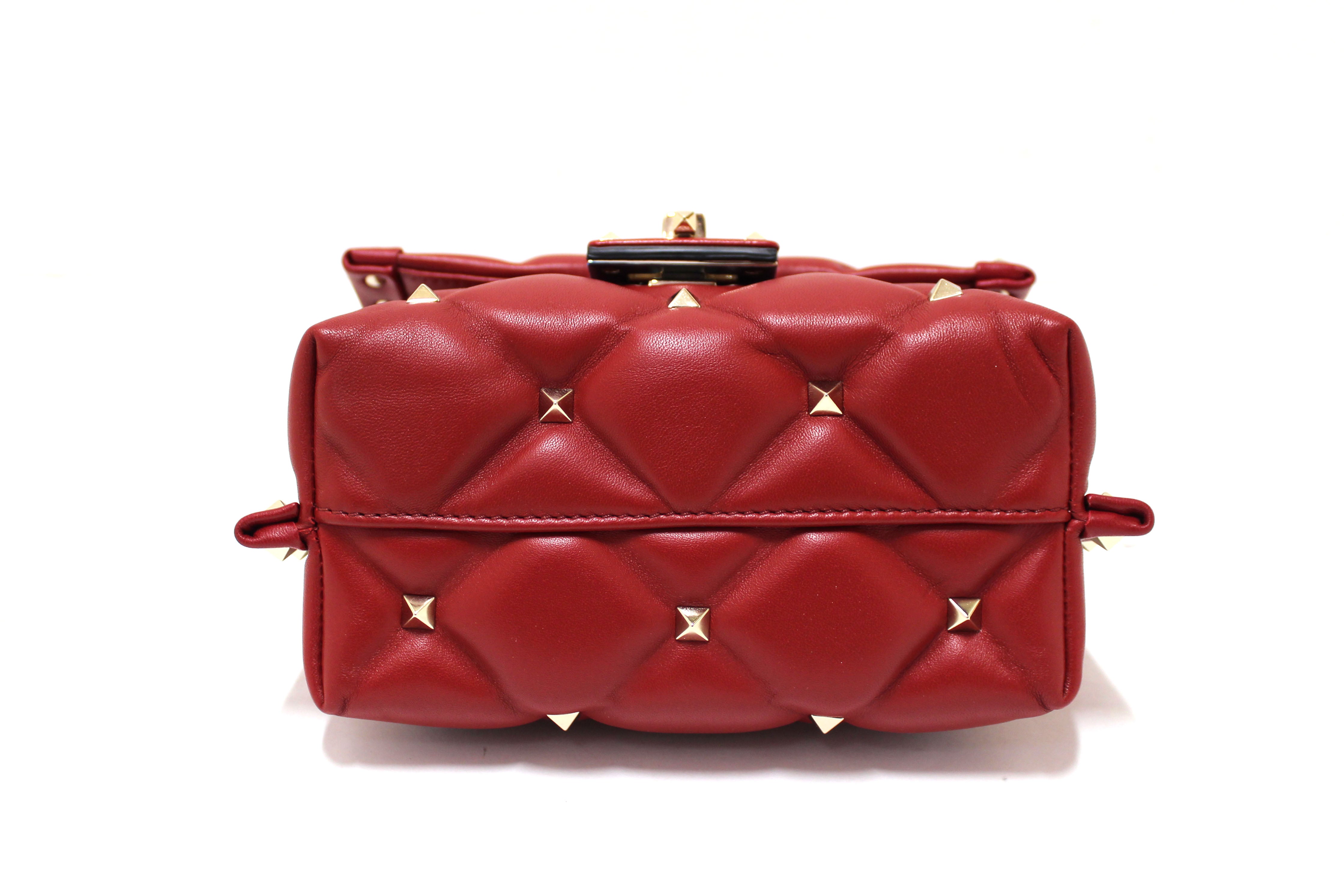 Authentic NEW Valentino Garavani Red Quilted Leather Mini Candystud Top Handle Bag
