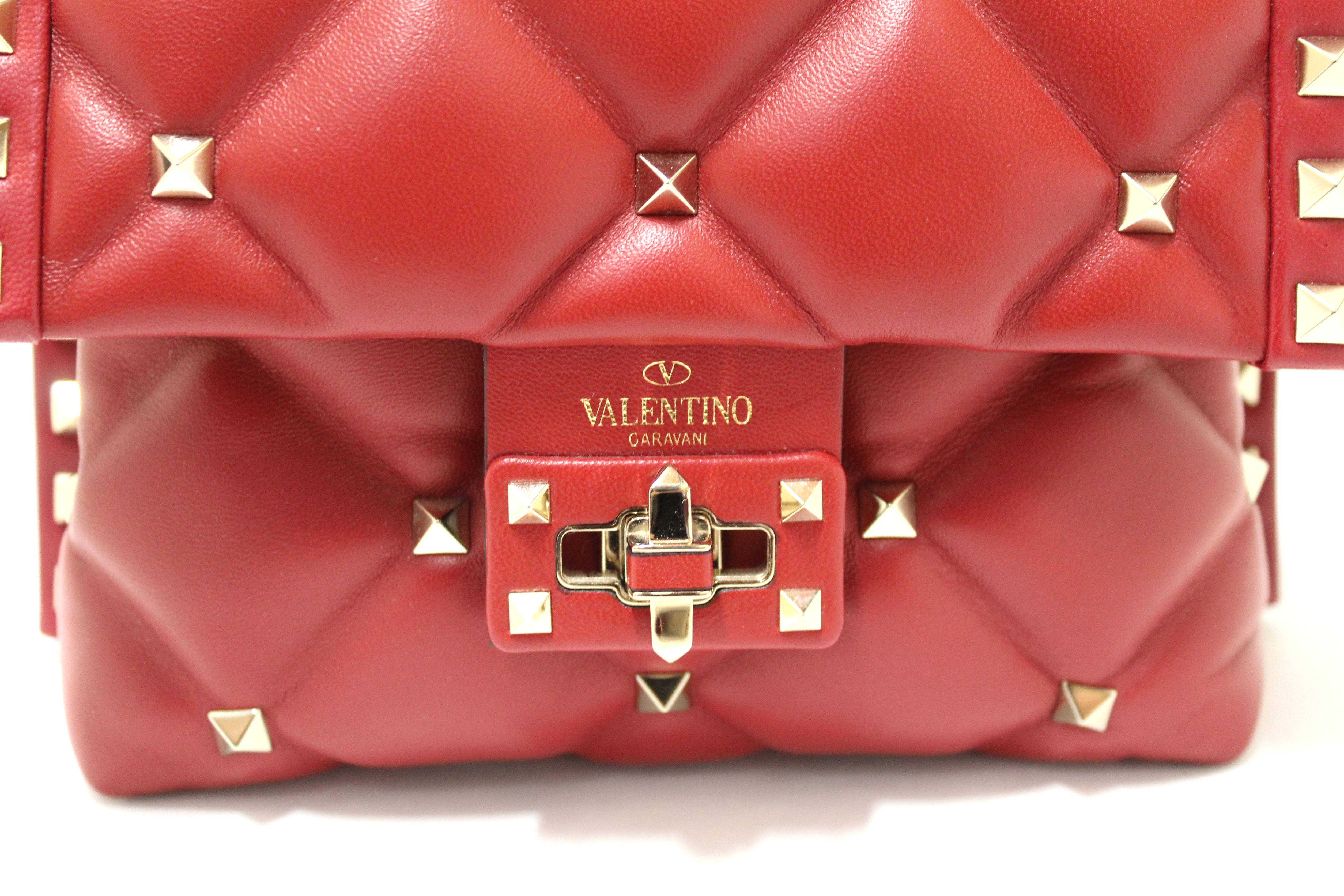 Authentic NEW Valentino Garavani Red Quilted Leather Mini Candystud Top Handle Bag