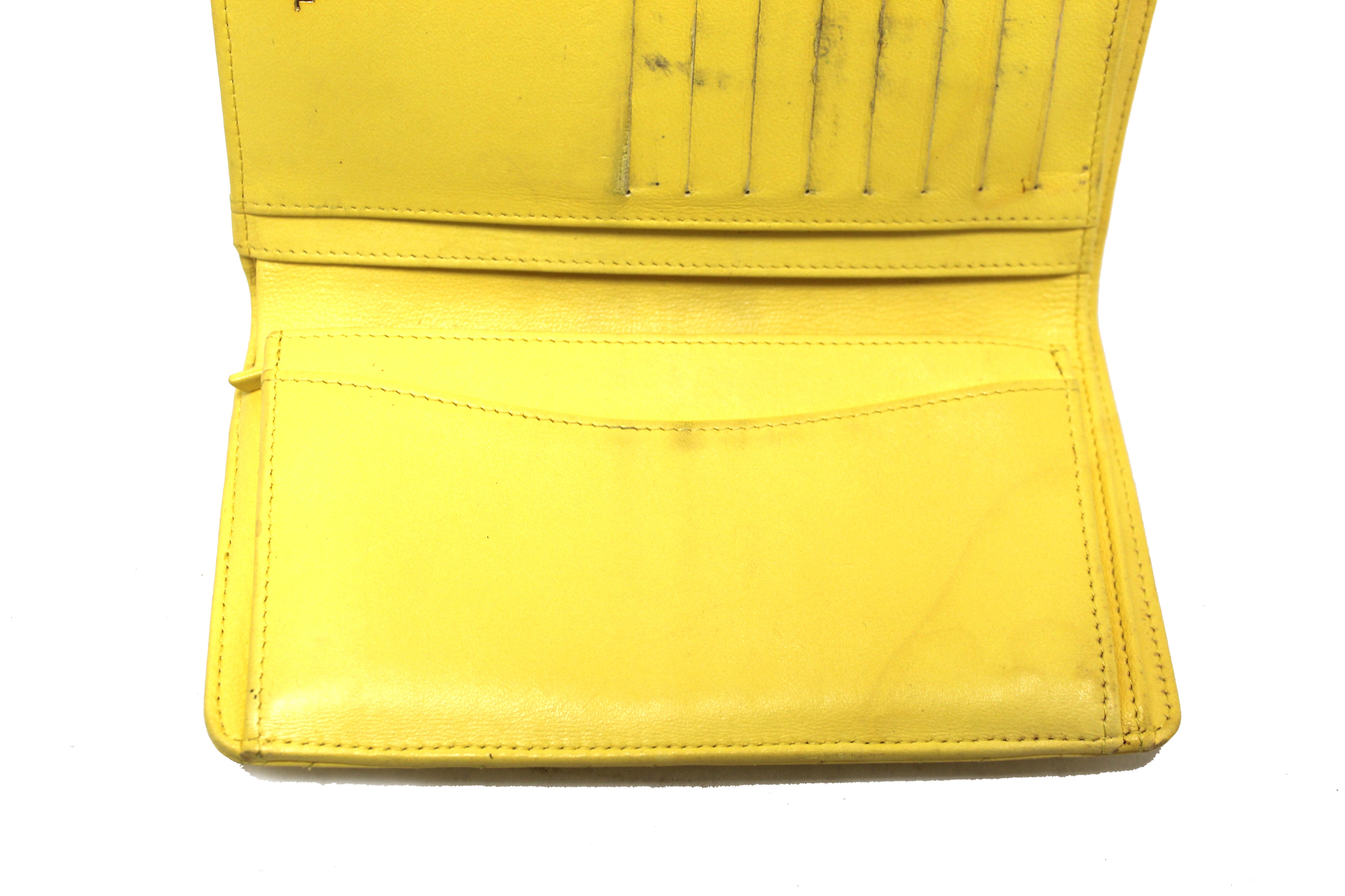 Authentic Chanel Yellow Quilted Lambskin Leather Wallet