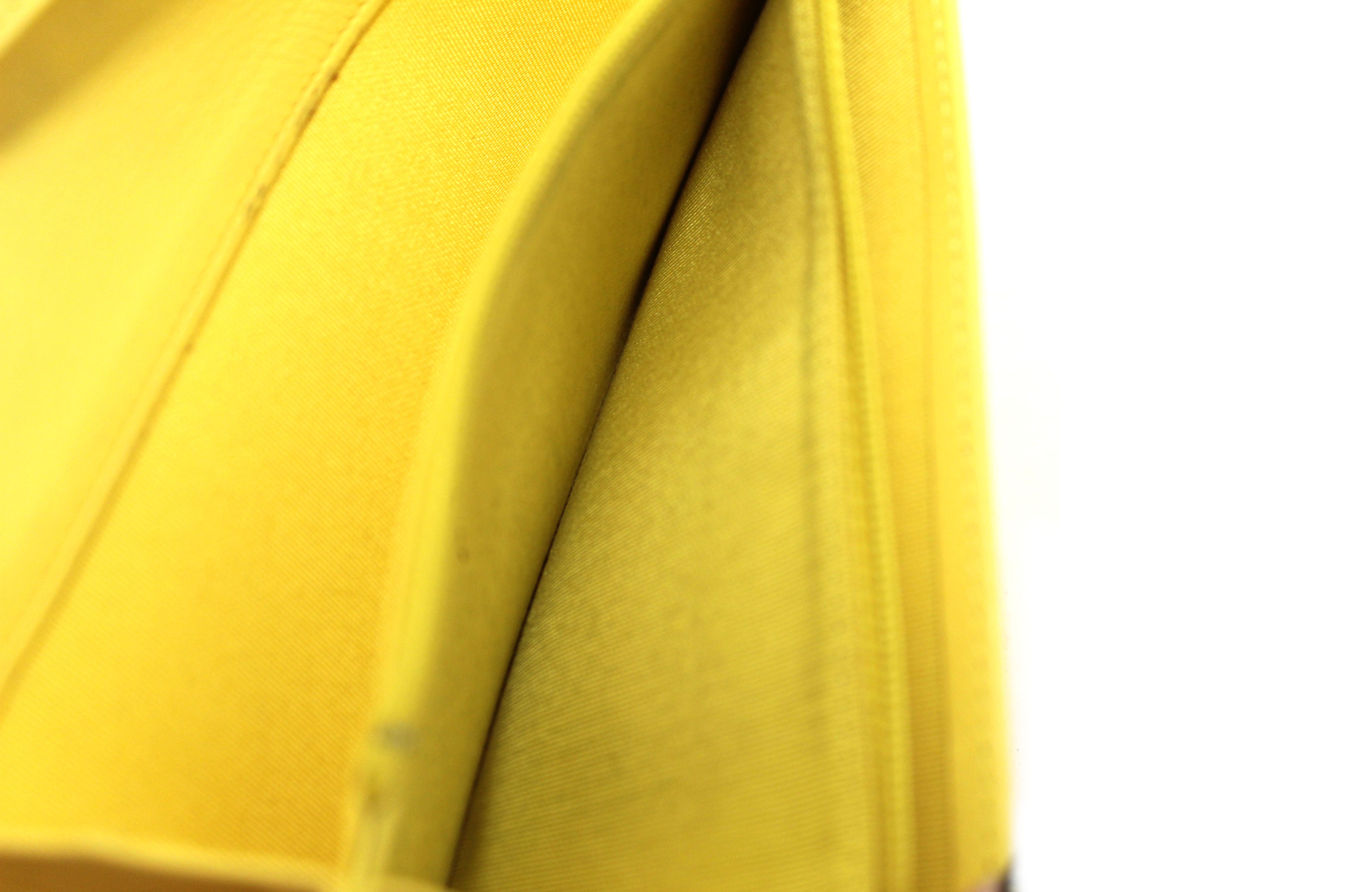 Authentic Chanel Yellow Quilted Lambskin Leather Wallet