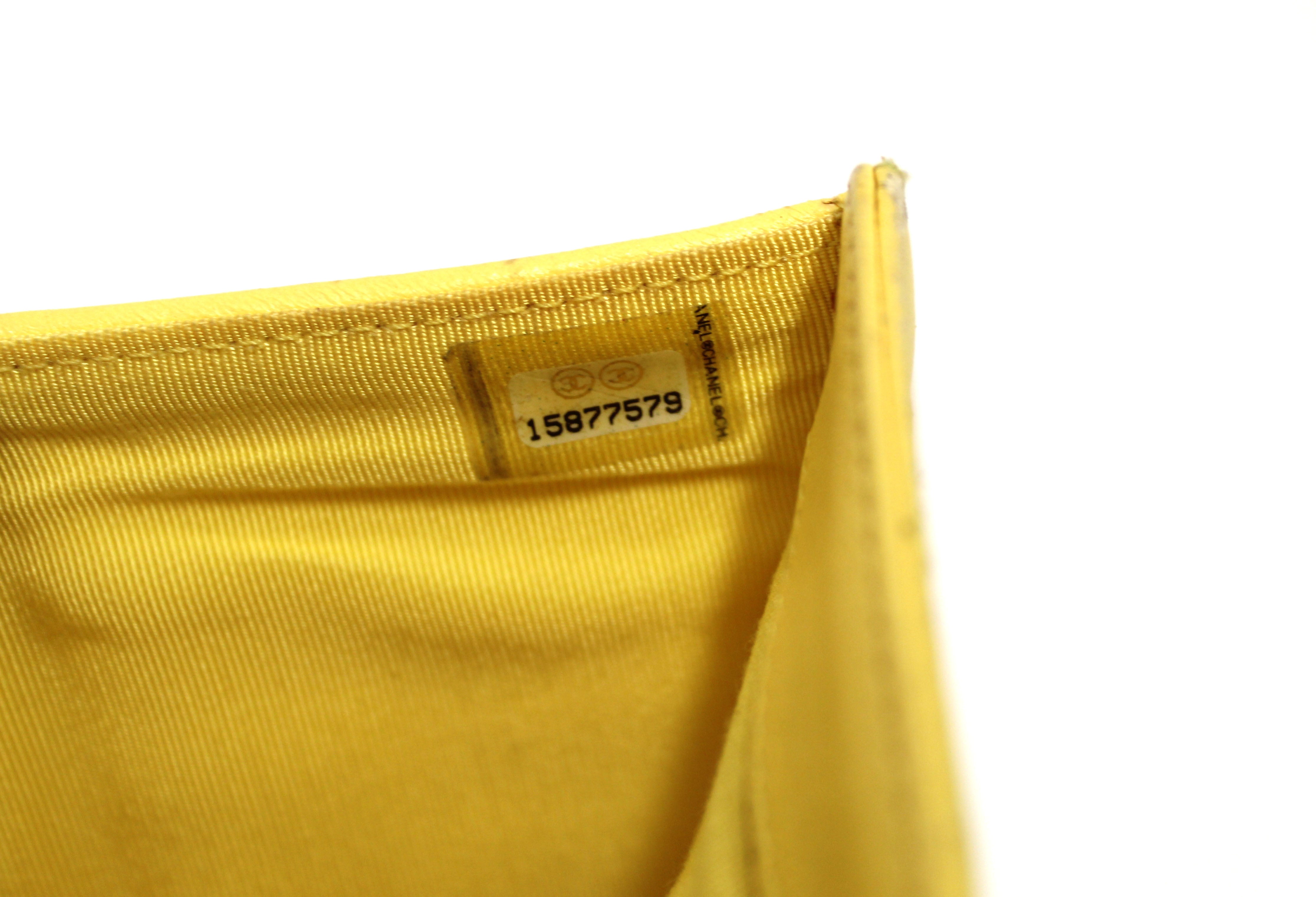Authentic Chanel Yellow Quilted Lambskin Leather Wallet