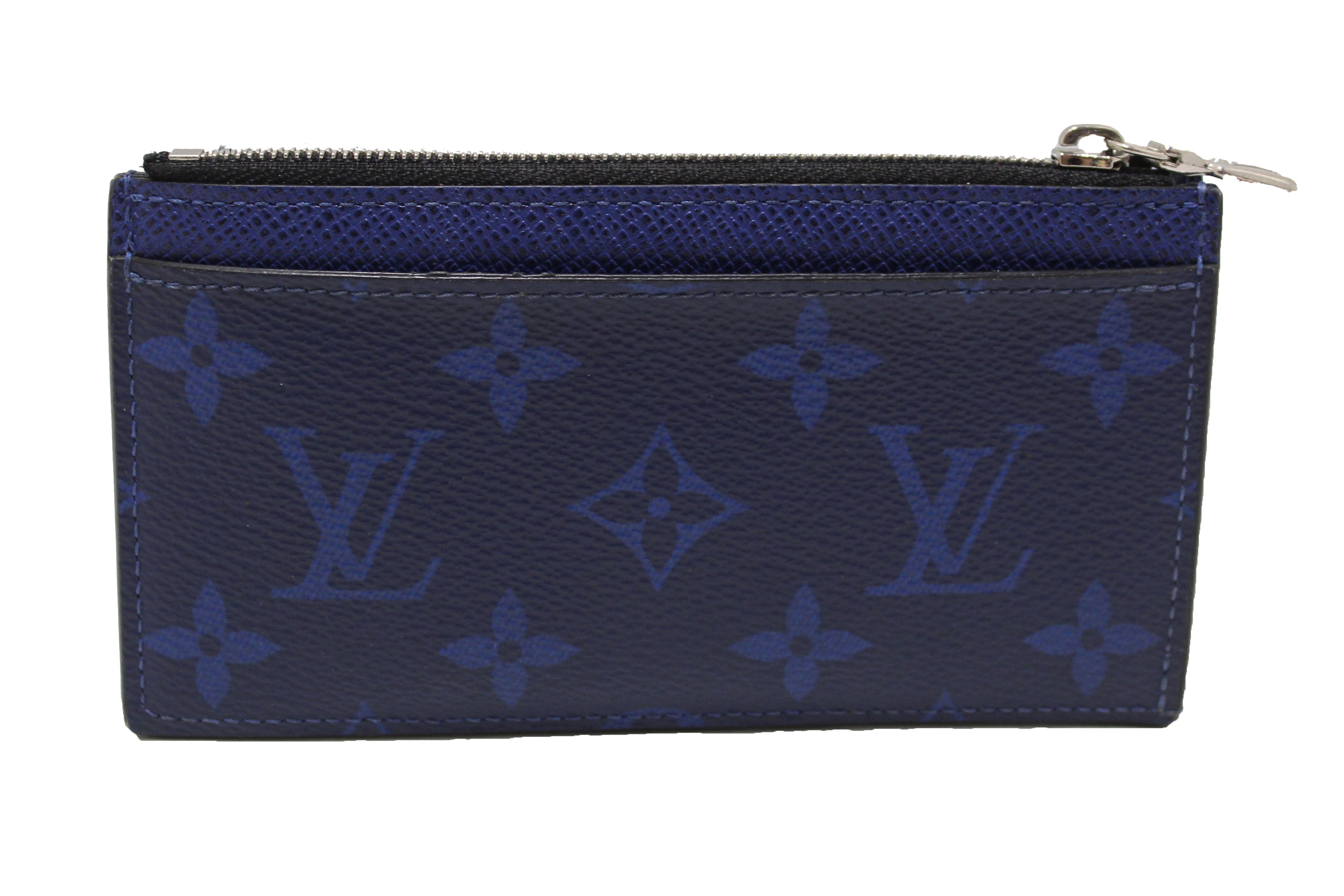 Authentic Louis Vuitton Blue Monogram Canvas/Taiga Leather Coin Card Holder