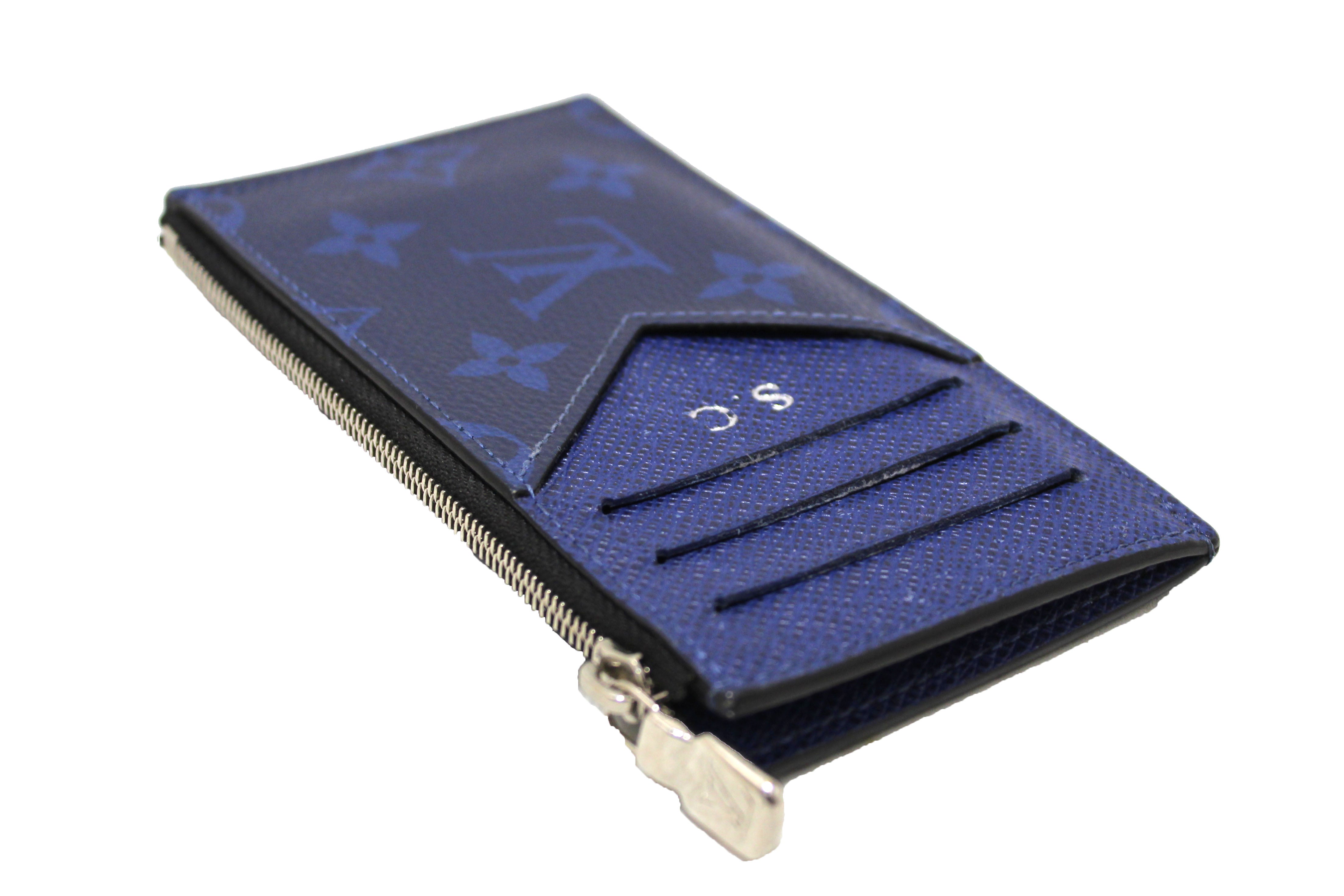 Authentic Louis Vuitton Blue Monogram Canvas/Taiga Leather Coin Card Holder