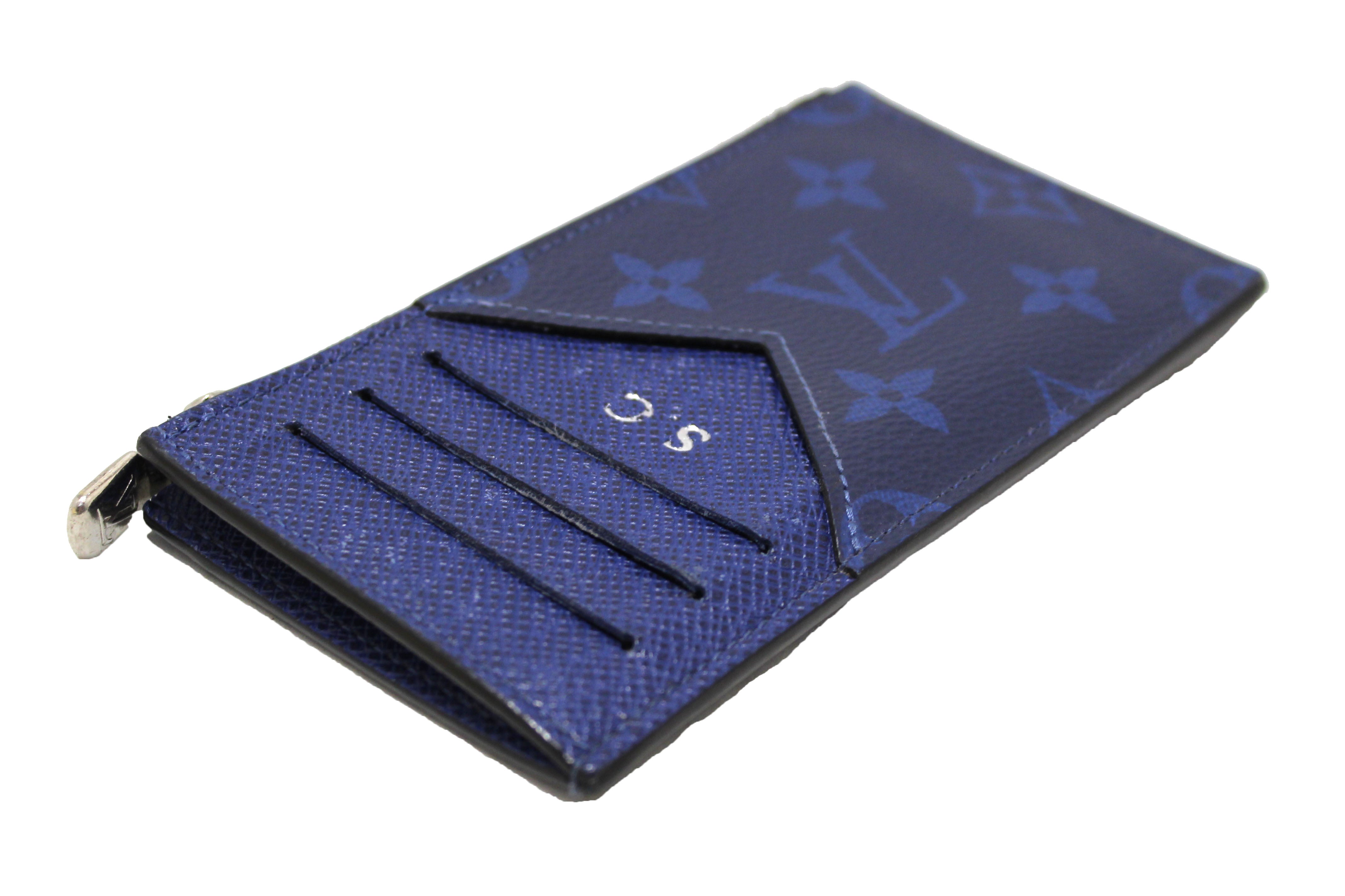 Authentic Louis Vuitton Blue Monogram Canvas/Taiga Leather Coin Card Holder