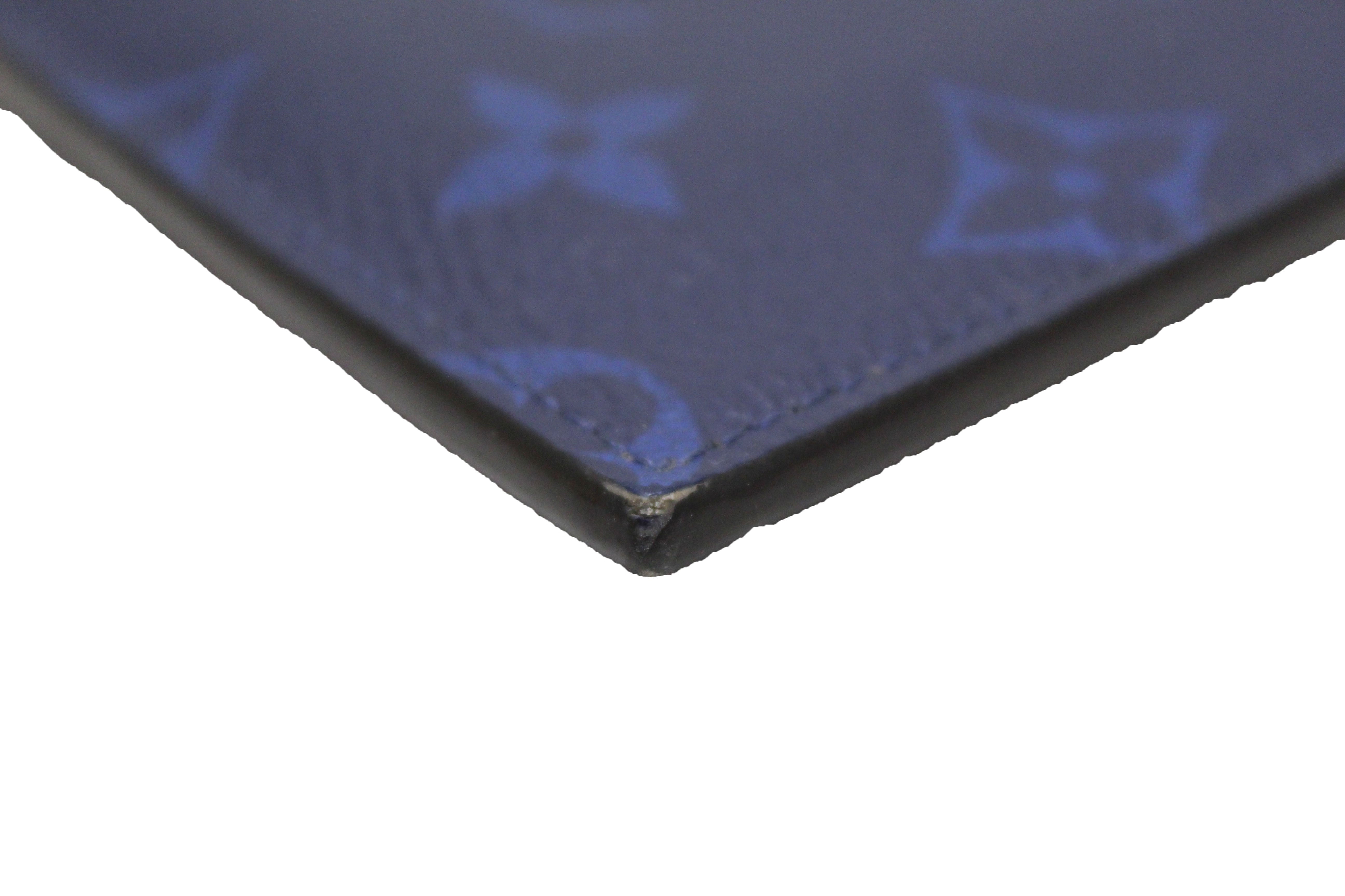 Authentic Louis Vuitton Blue Monogram Canvas/Taiga Leather Coin Card Holder