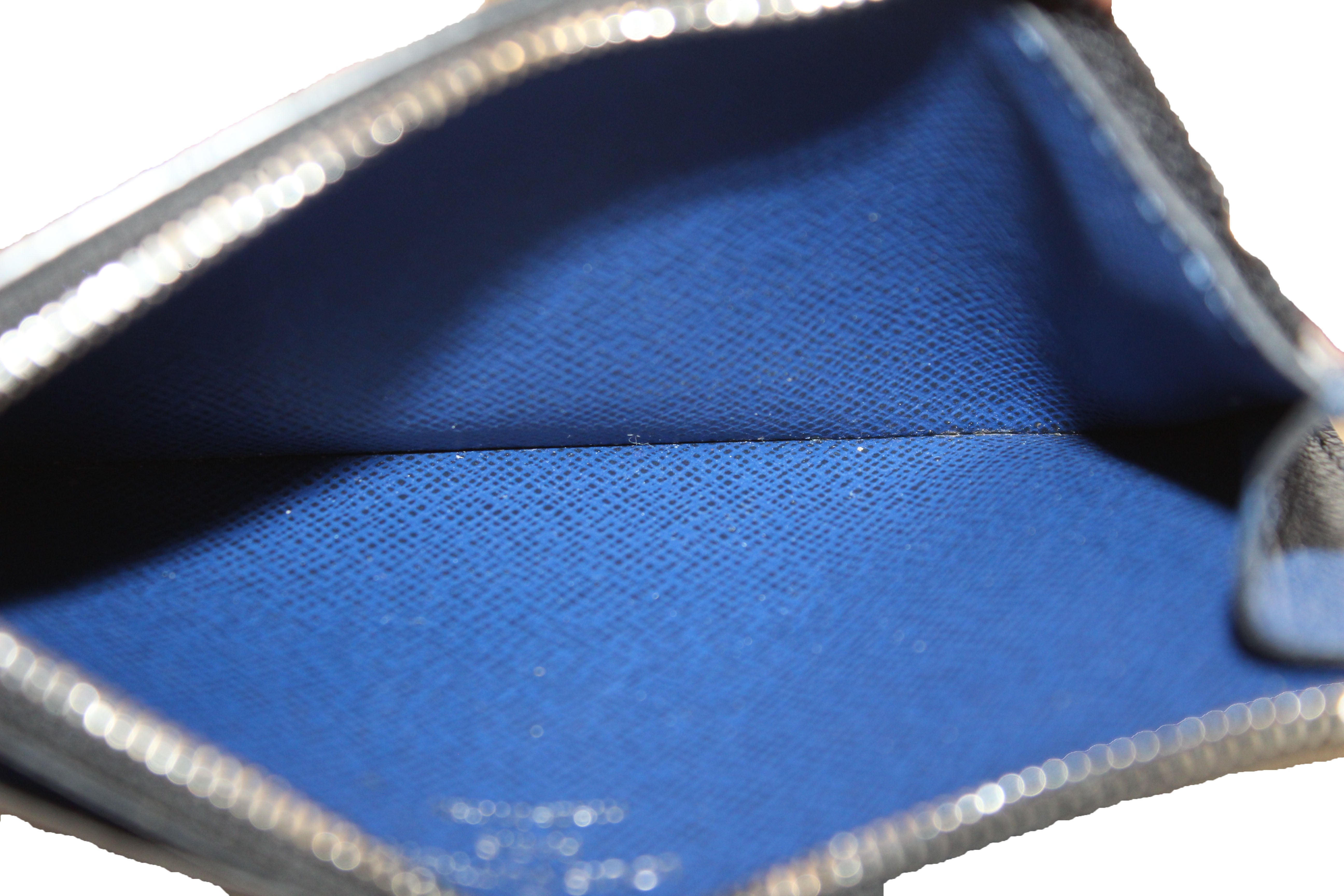 Authentic Louis Vuitton Blue Monogram Canvas/Taiga Leather Coin Card Holder