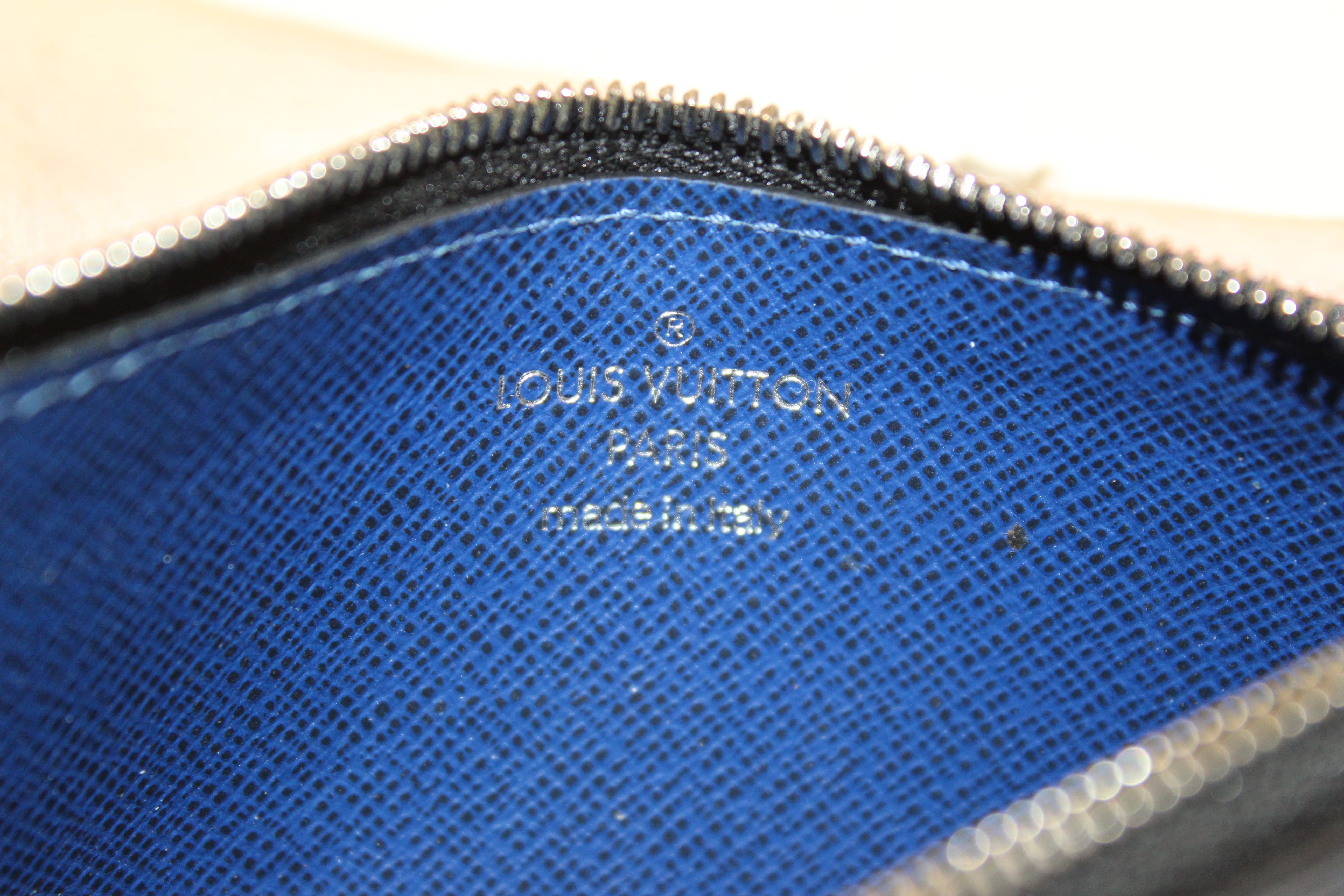 Authentic Louis Vuitton Blue Monogram Canvas/Taiga Leather Coin Card Holder