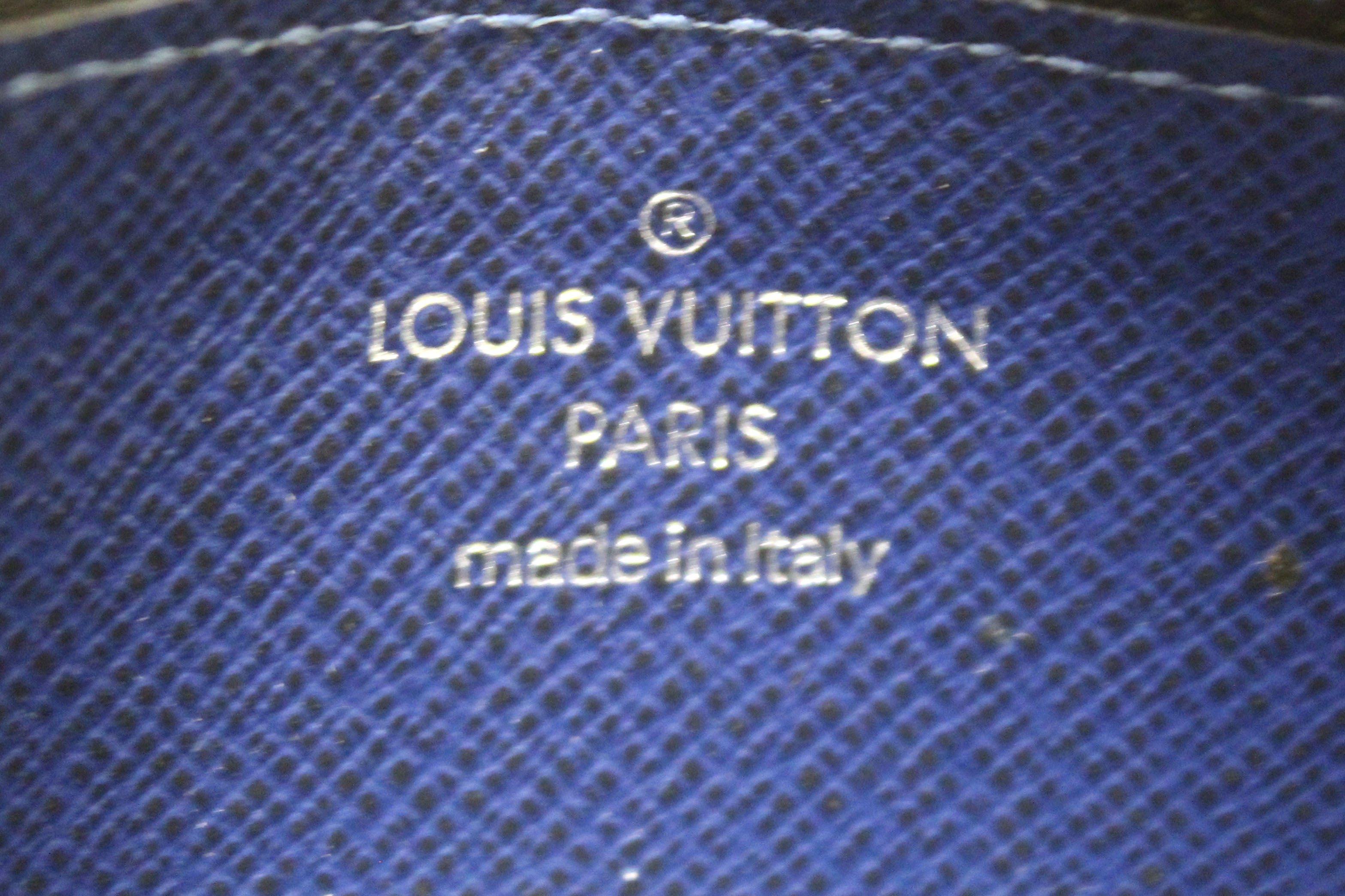 Authentic Louis Vuitton Blue Monogram Canvas/Taiga Leather Coin Card Holder