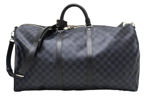 Authentic Louis Vuitton Damier Graphite Blue Coba Keepall Bandoulière 55 Travel Bag