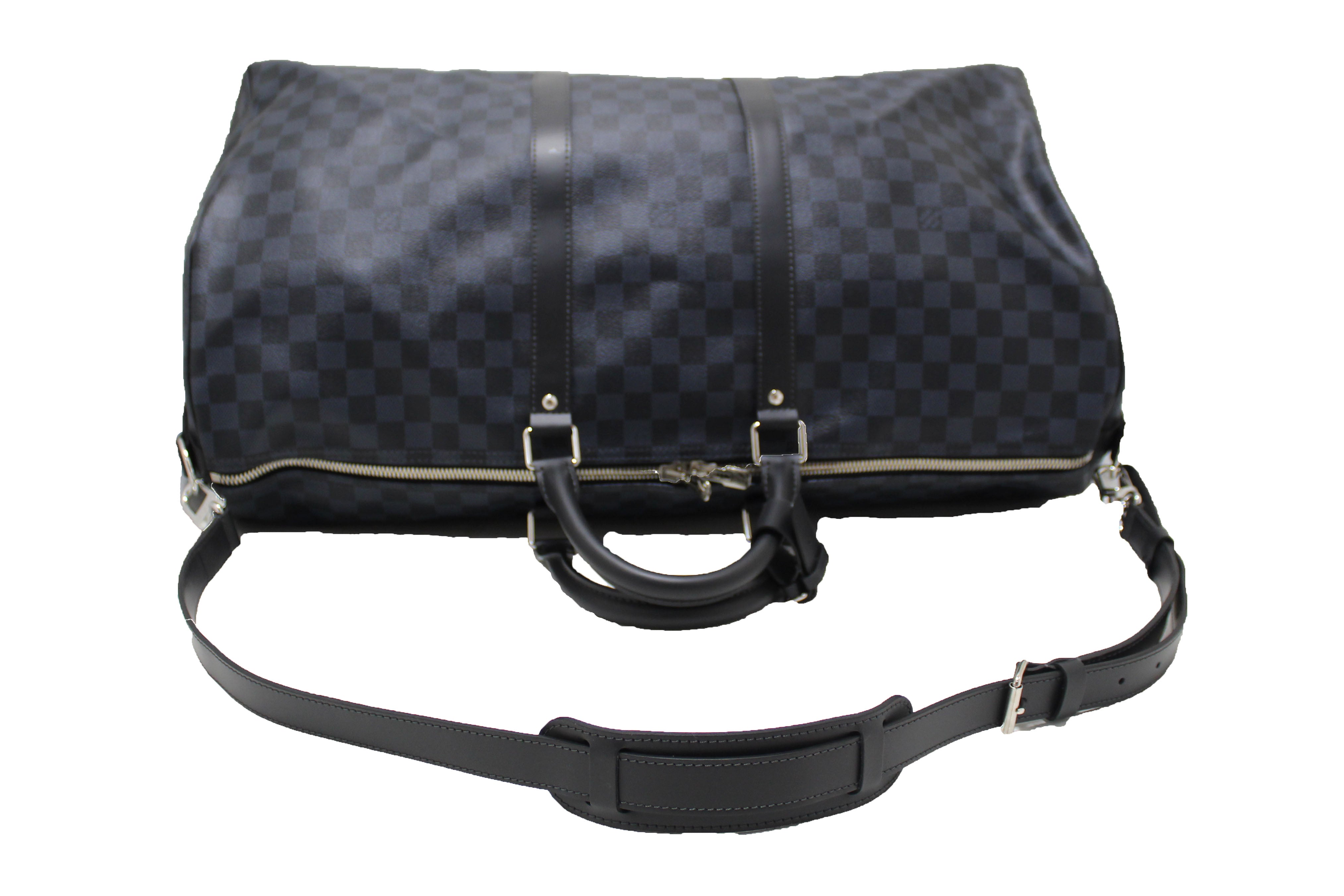 Authentic Louis Vuitton Damier Graphite Blue Coba Keepall Bandoulière 55 Travel Bag