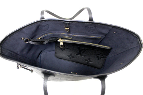 Authentic Louis Vuitton Black Monogram Empreinte Leather Neverfull MM Shoulder Tote