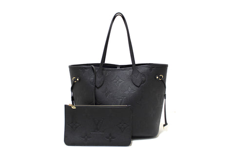 Authentic Louis Vuitton Black Monogram Empreinte Leather Neverfull MM Shoulder Tote