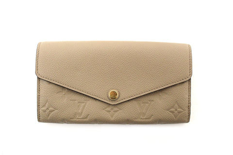 Authentic Louis Vuitton Touterelle Beige Monogram Empreinte Leather Sarah Wallet