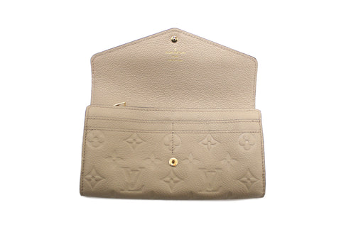Authentic Louis Vuitton Touterelle Beige Monogram Empreinte Leather Sarah Wallet