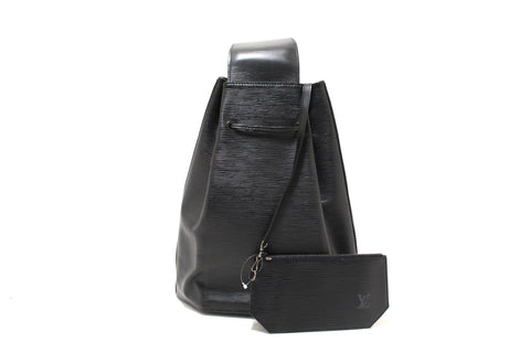 Authentic Louis Vuitton Black Epi Leather Sac a Dos Drawstring Sling Bag