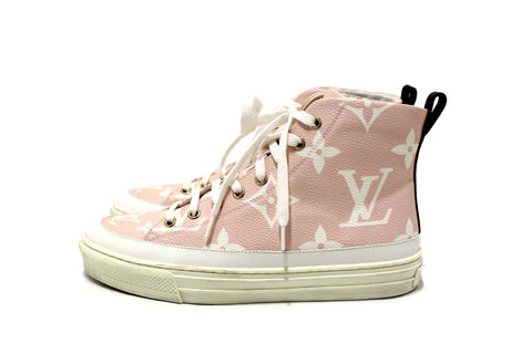 Authentic Louis Vuitton Rose Pink Monogram Giant Stellar High Top Sneakers Size 37