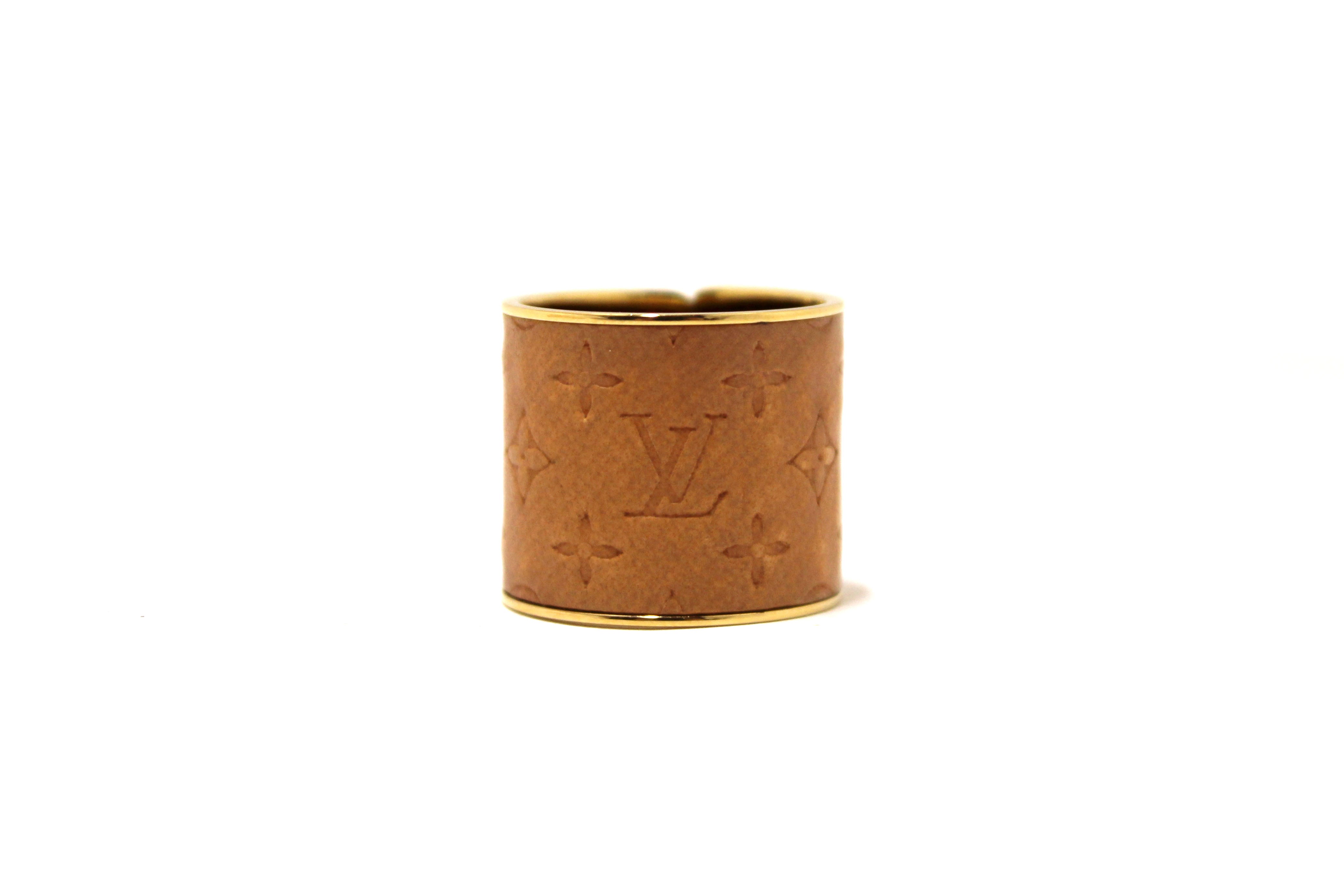Authentic Louis Vuitton Calfskin Monogram Embossed Skin Ring Size 8