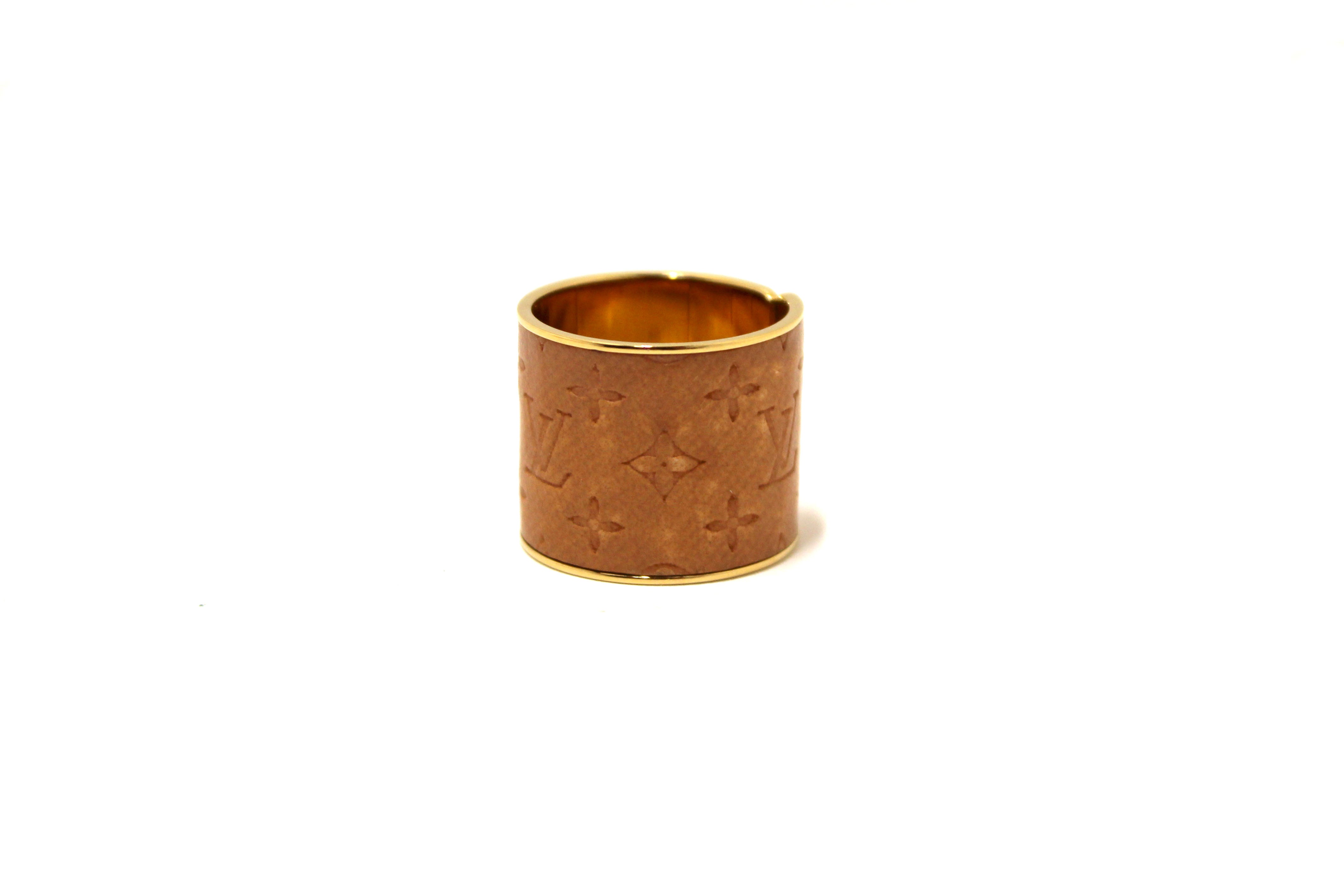 Authentic Louis Vuitton Calfskin Monogram Embossed Skin Ring Size 8