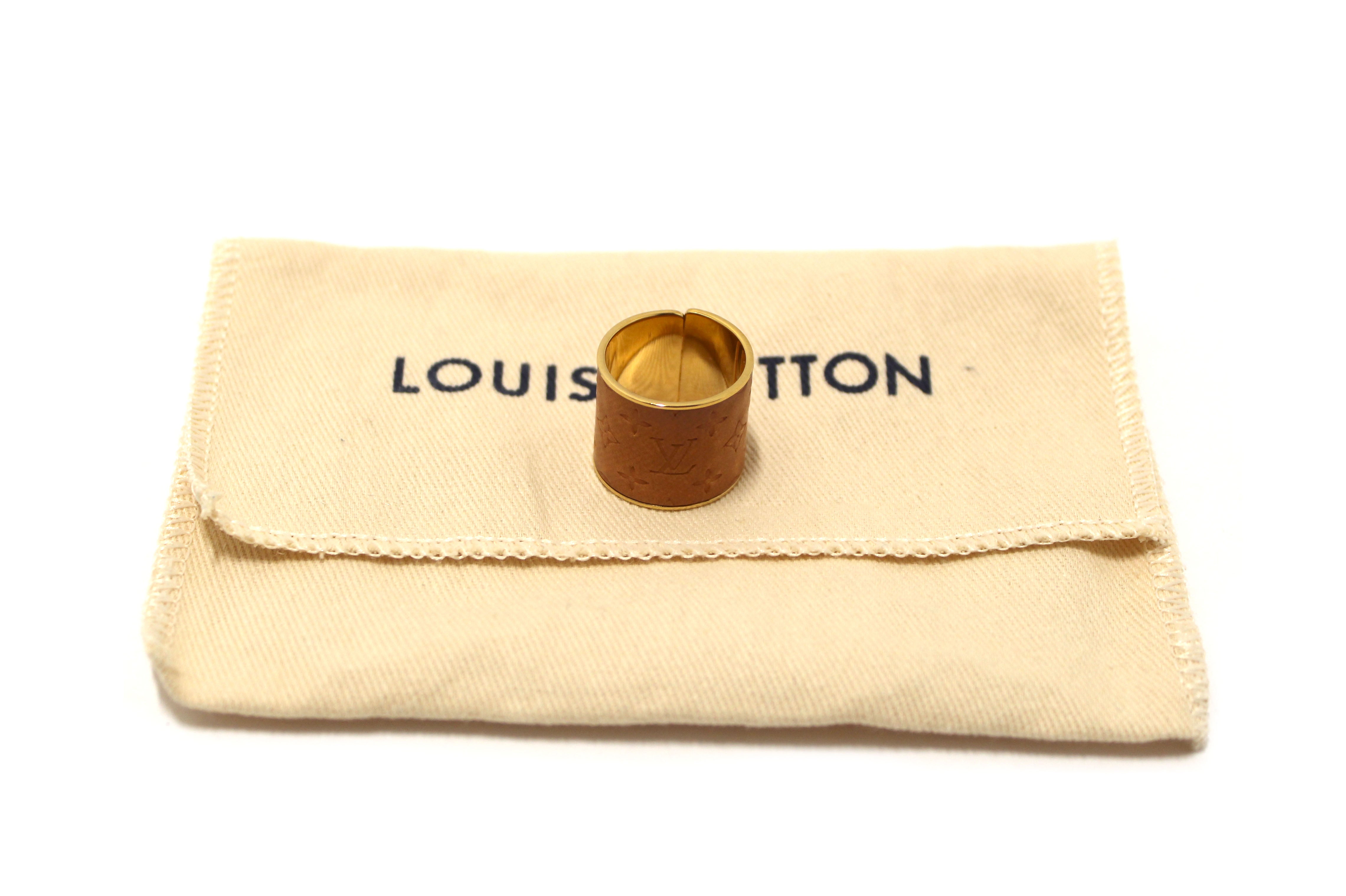 Authentic Louis Vuitton Calfskin Monogram Embossed Skin Ring Size 8