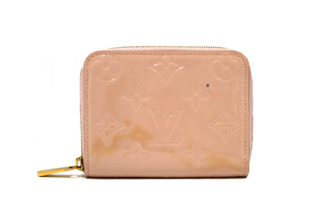 Authentic Louis Vuitton Rose Monogram Vernis Leather Zippy Coin Purse