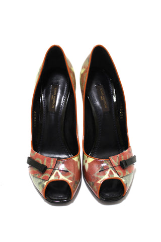 Authentic NEW Louis Vuitton Yellow Monogram Coated Denim Richard Prince Flash Pulp Peep-Toe Pumps Size 36