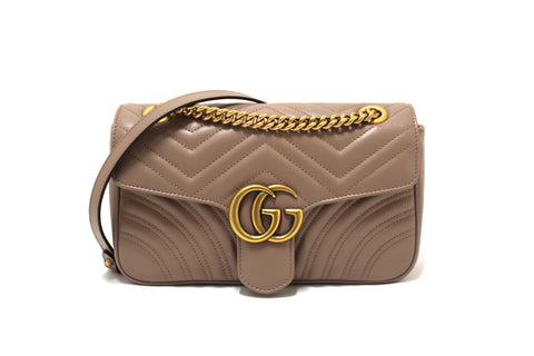 Authentic Gucci Porcelain Rose Marmont Matelassé Chevron Leather Shoulder Bag